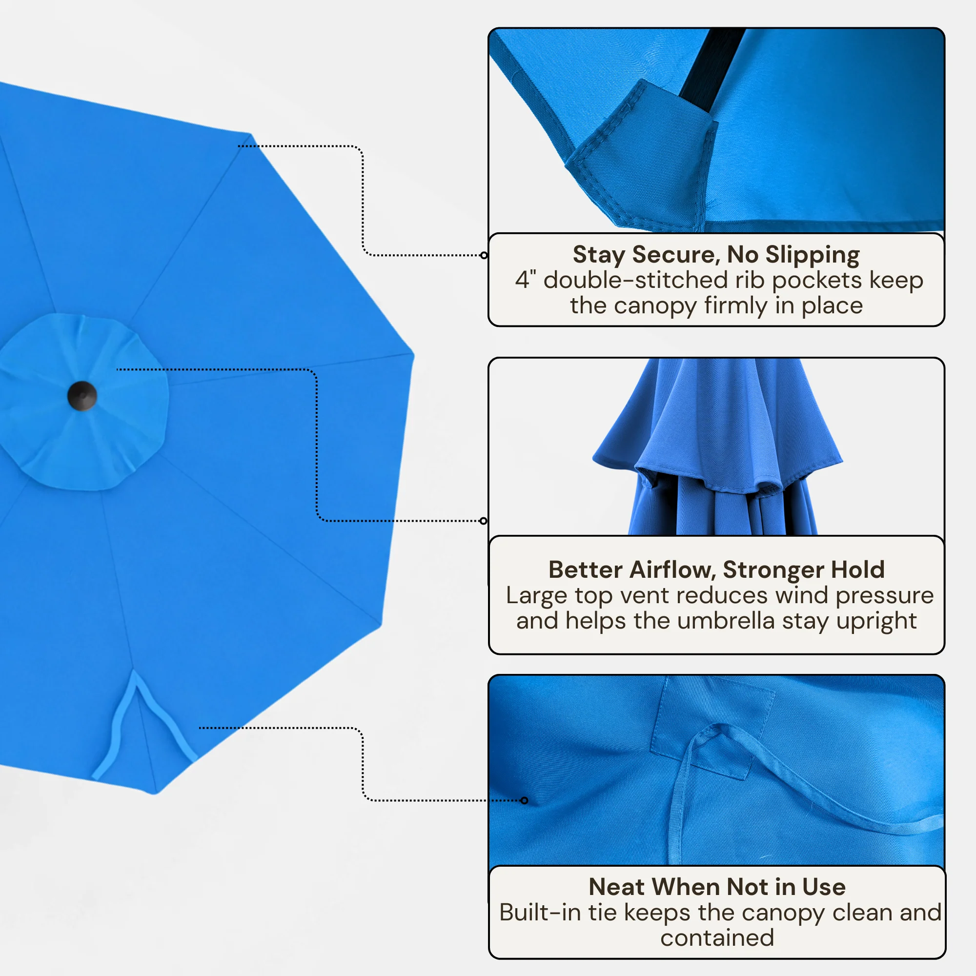 10ft Cantilever Hanging Umbrella 8 Rib Replacement Canopy Capri Blue Olefin - Image 3