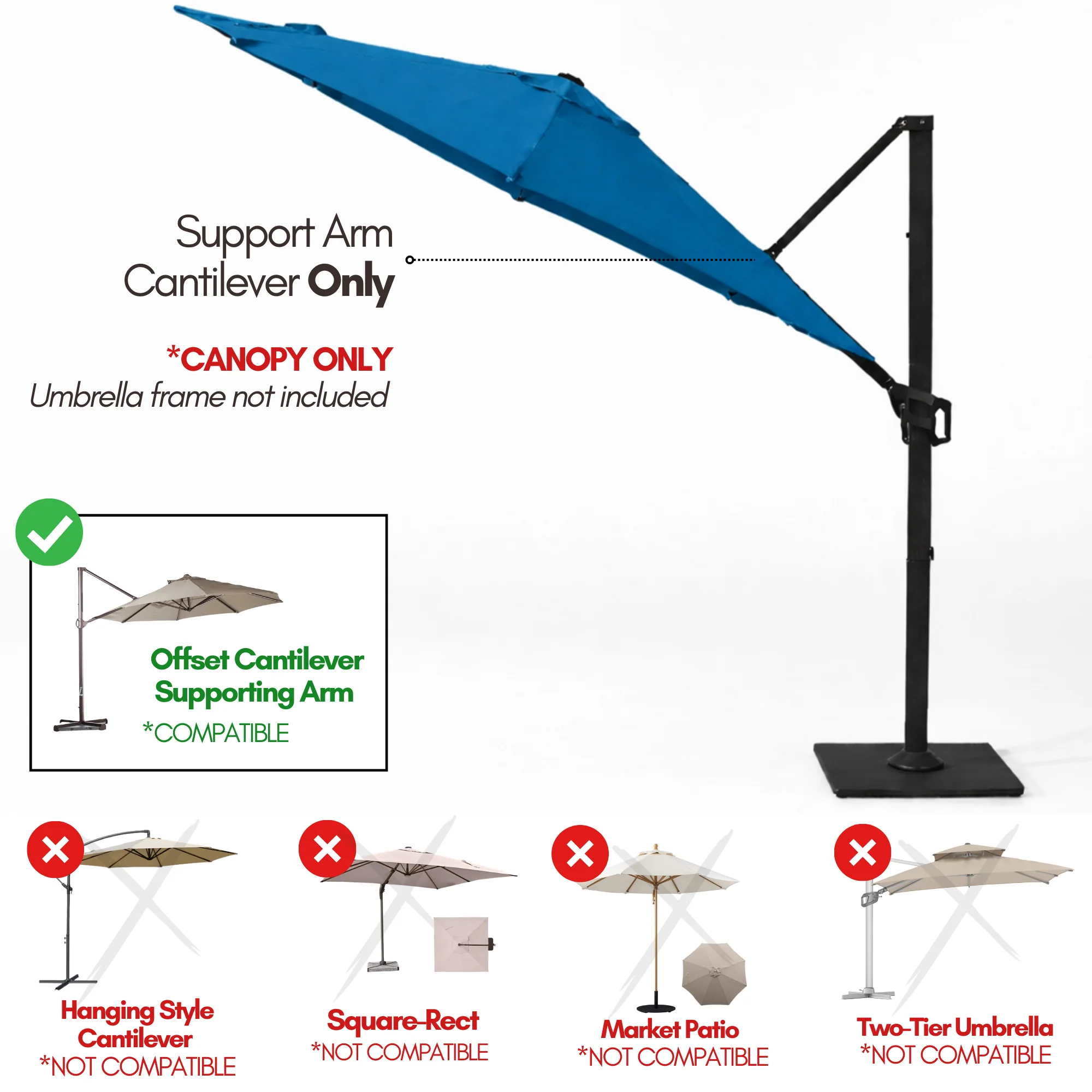 10ft Cantilever Supported Bar Umbrella 8 Rib Replacement Canopy Capri Blue Olefin - Image 5