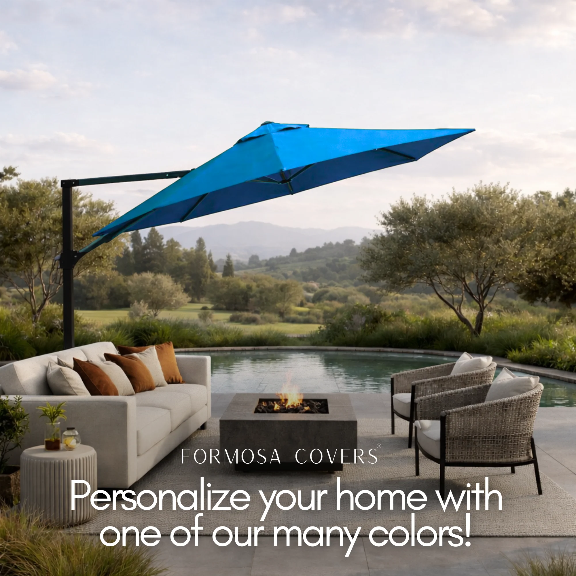10ft Cantilever Supported Bar Umbrella 8 Rib Replacement Canopy Capri Blue Olefin - Image 7