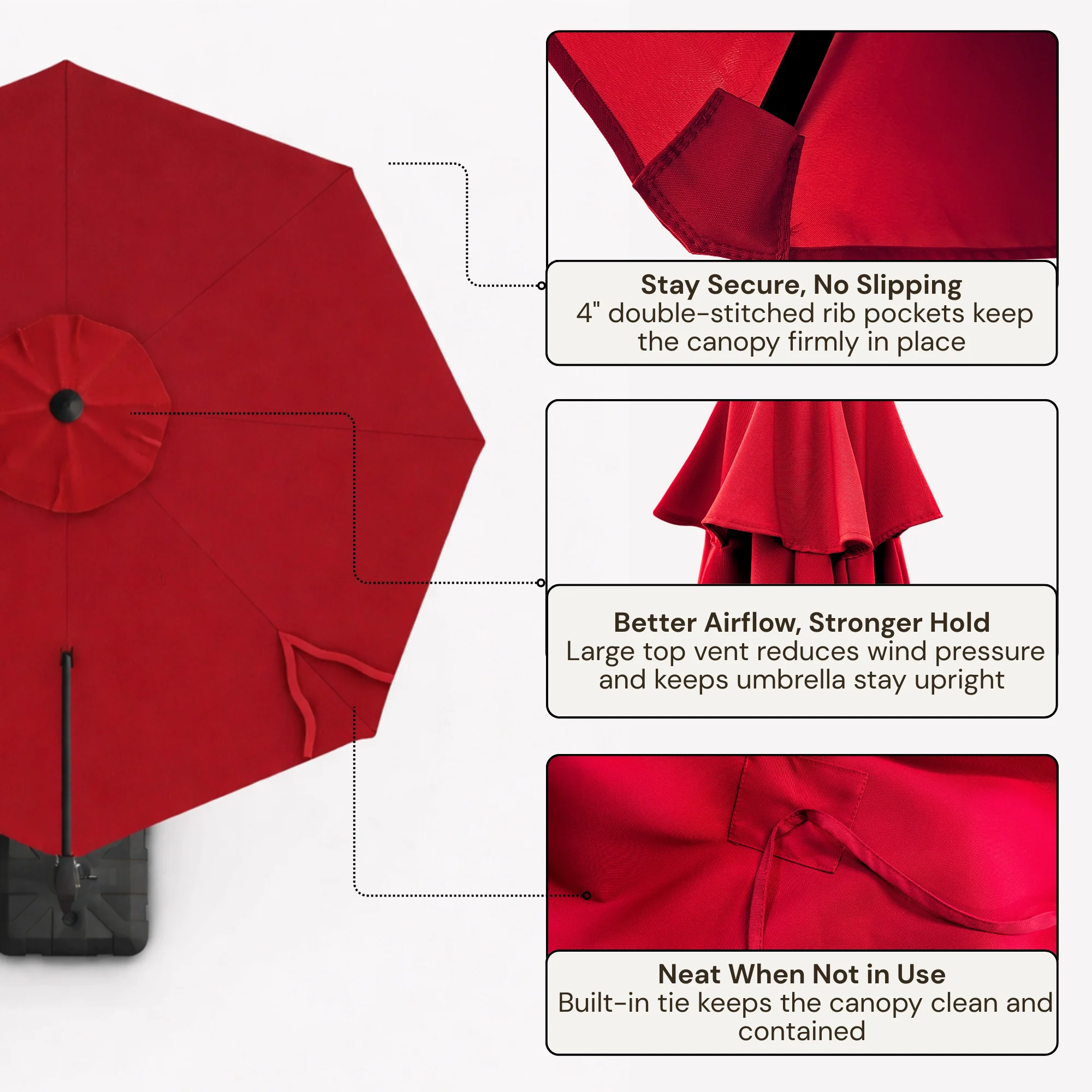 10ft Cantilever Supported Bar Umbrella 8 Rib Replacement Canopy Red - Image 3
