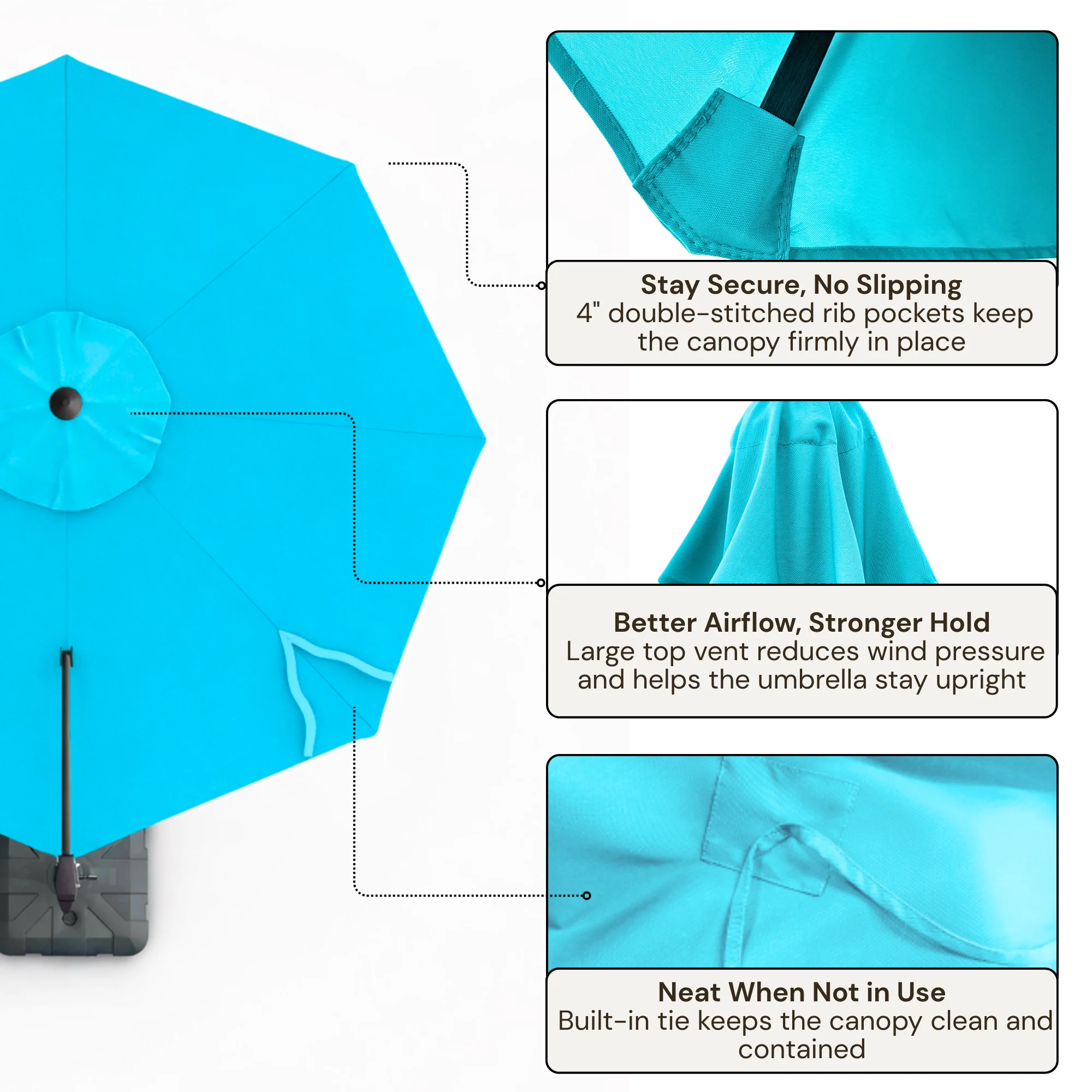 11 ft Cantilever Umbrella Replacement Canopy Supported Bar 8 Ribs Aruba Turquoise - Image 3