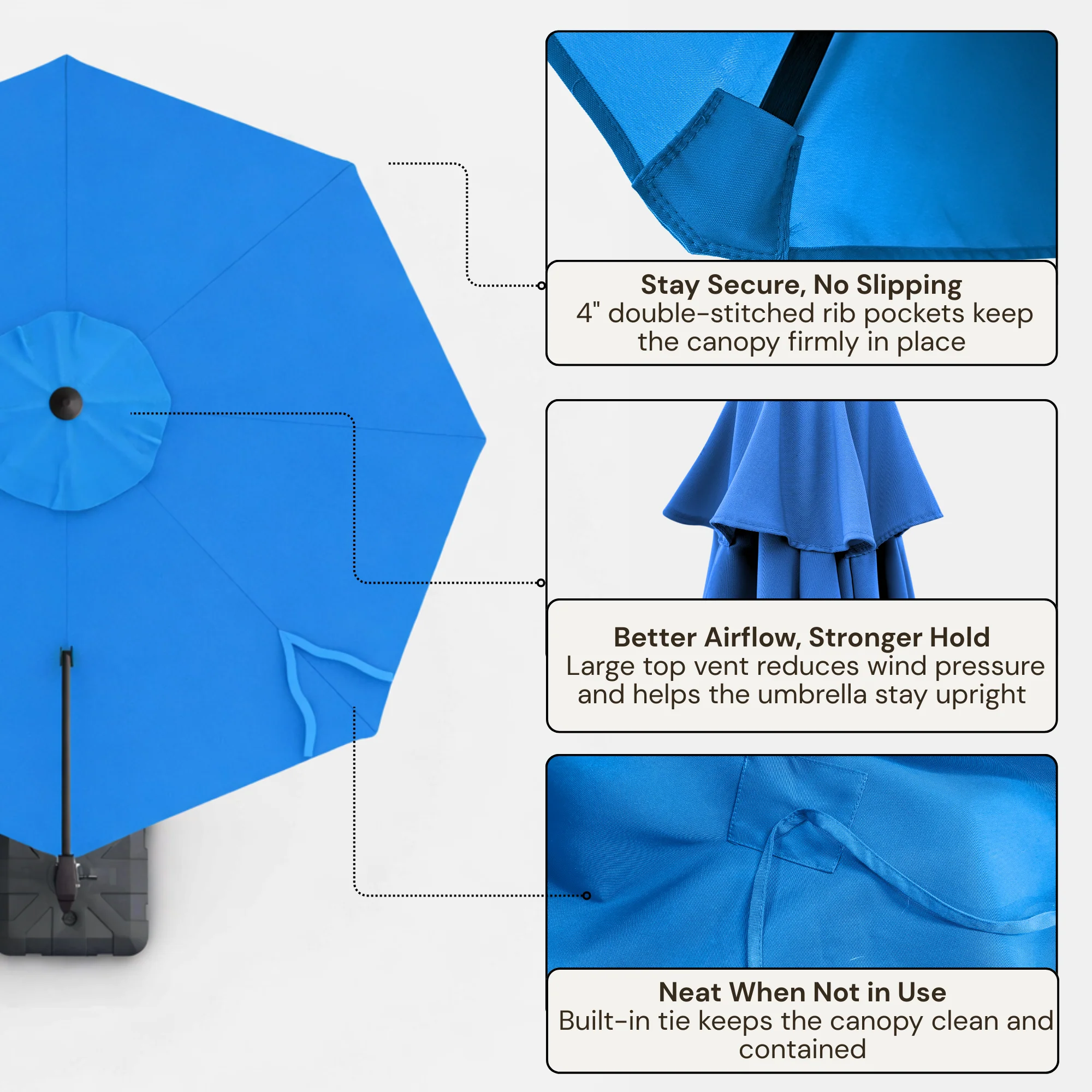 11 ft Cantilever Umbrella Replacement Canopy Supported Bar 8 Ribs Capri Blue Olefin Fabric - Image 3