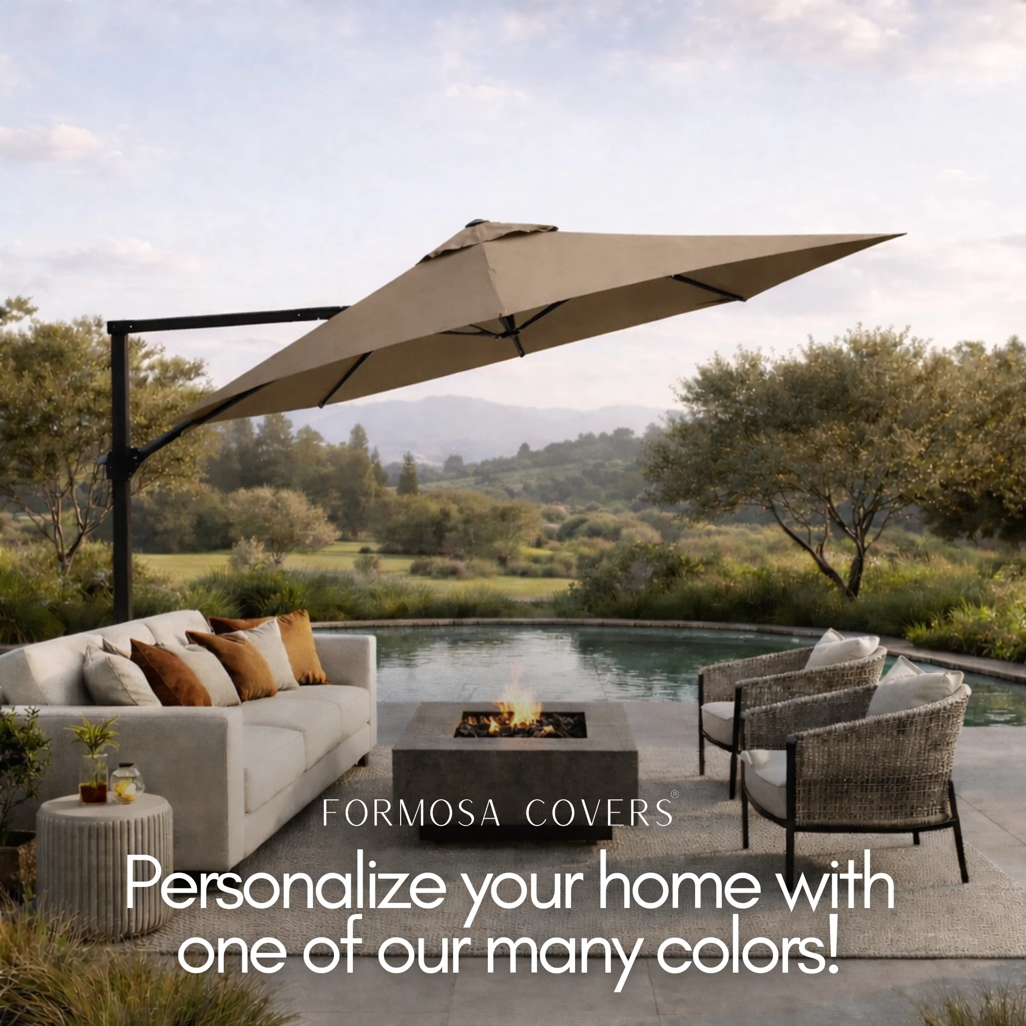 11 ft Cantilever Umbrella Replacement Canopy Supported Bar 8 Ribs Taupe - Image 7