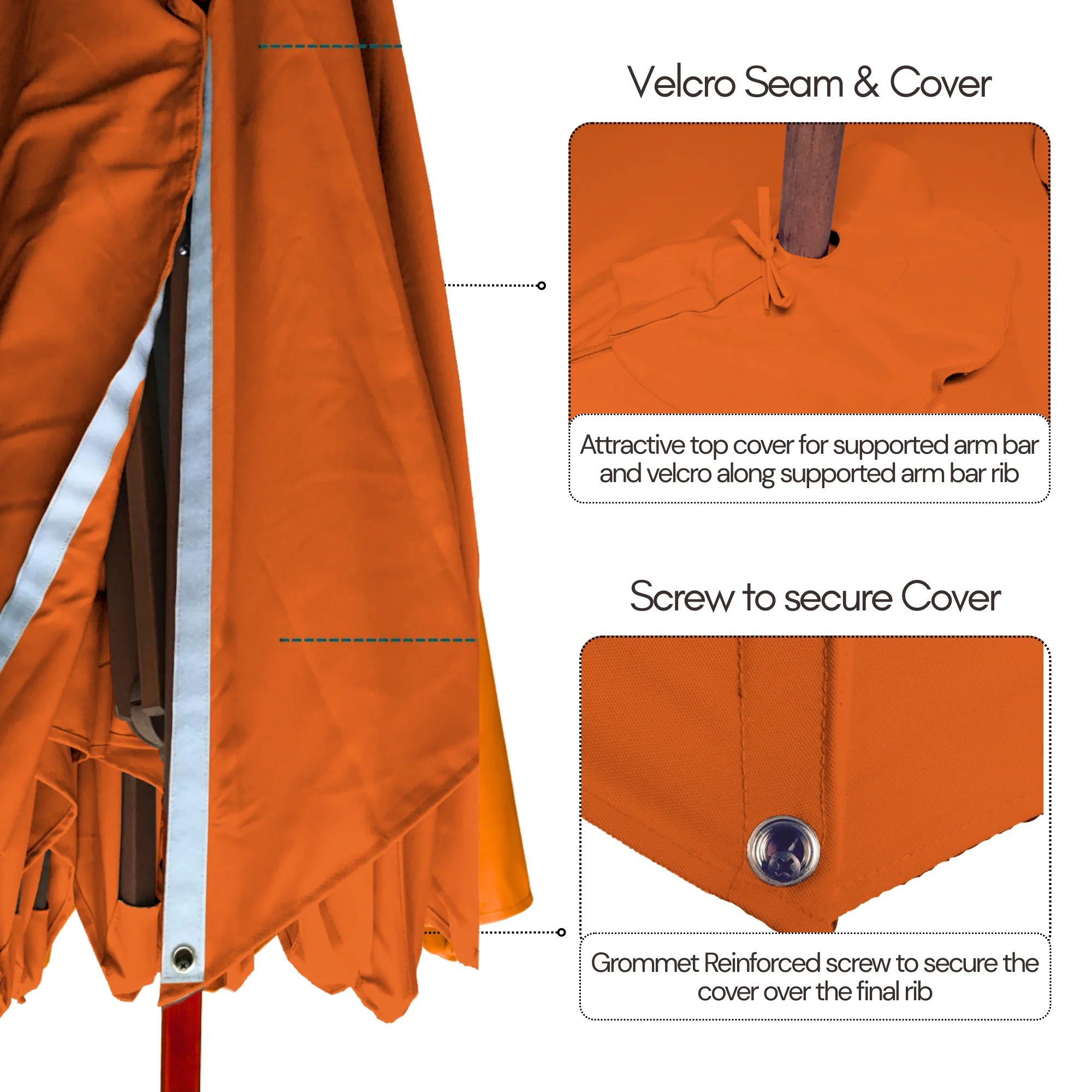 11 ft Cantilever Umbrella Replacement Canopy Supported Bar 8 Ribs Tuscan Orange - Image 6