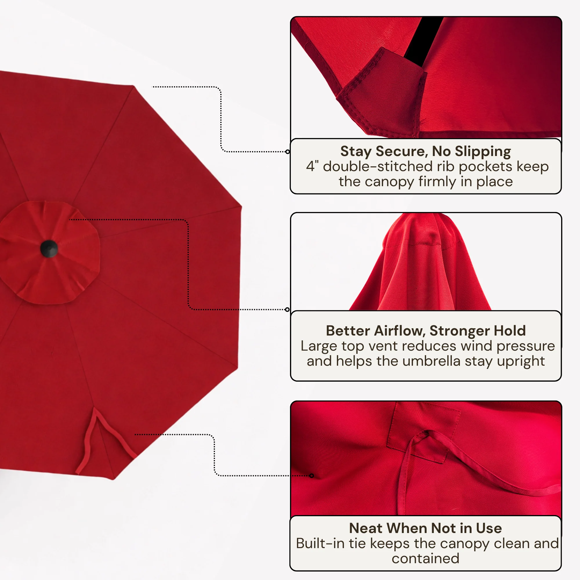 11ft Cantilever Hanging Umbrella 8 Rib Replacement Canopy Jockey Red - Image 3