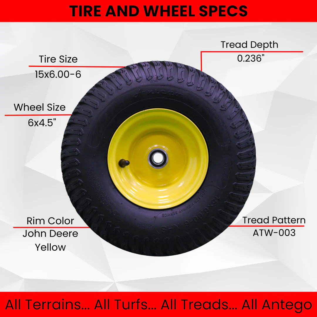 15×6.00-6 4 Ply Tires with 6×4.5 John Deere Wheels .75″ Bearing (Qty: 1 Assemblies) - Image 2