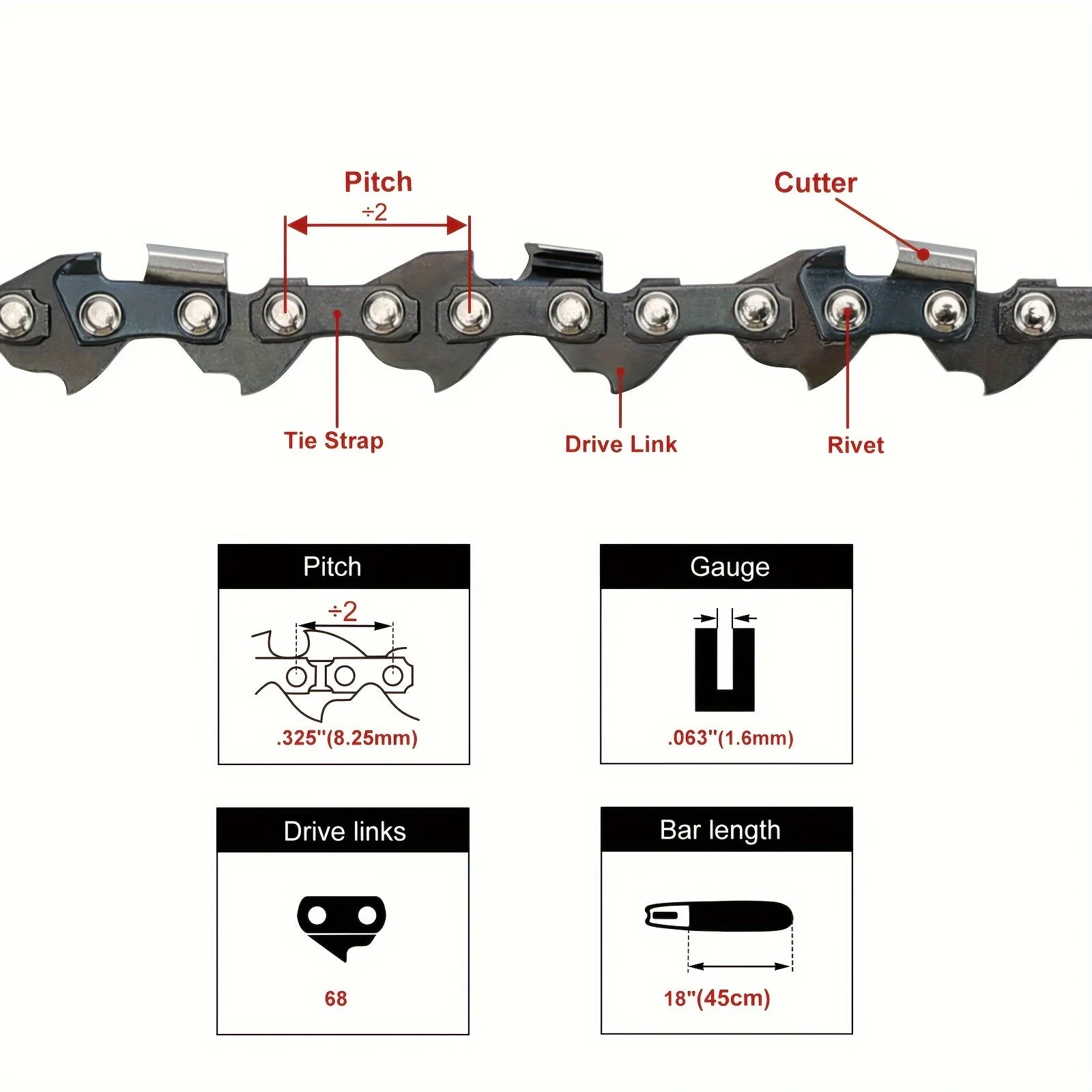 18 325 Pitch 063 68DL Chainsaw Chain for Stihl 26RS 68 3639 005 0068 Chainsaws - High-Quality Gasoline-Powered Replacement Chain - Compatible with Stihl 26RS 68 3639 005 0068 Models - Durable and Efficient Cutting Performance - Image 4