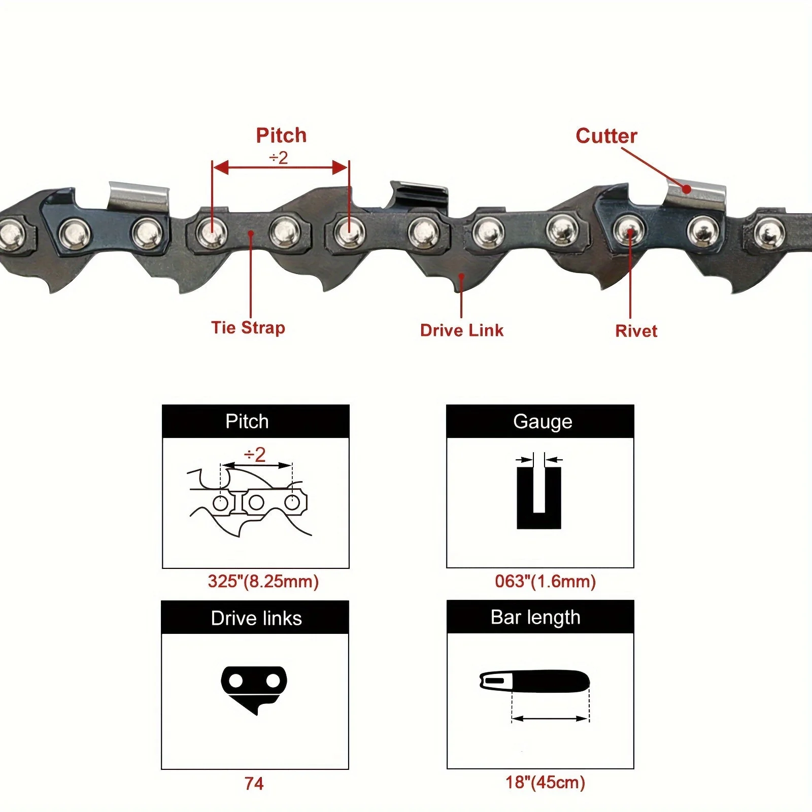 18 Chainsaw Chain - 325 Pitch, 063 Gauge, 74 Drive Links - Compatible with Stihl 26RS-74, 3639 005 0074 Models - High-Quality Replacement Chain for Efficient Cutting - Image 4