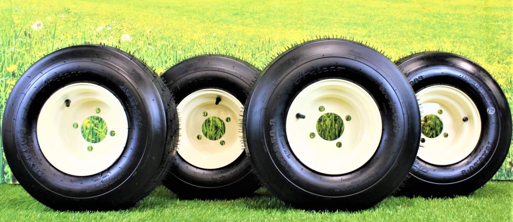 Set of Four 18x8.50-8 Tan Wheel Assemblies - Image 7