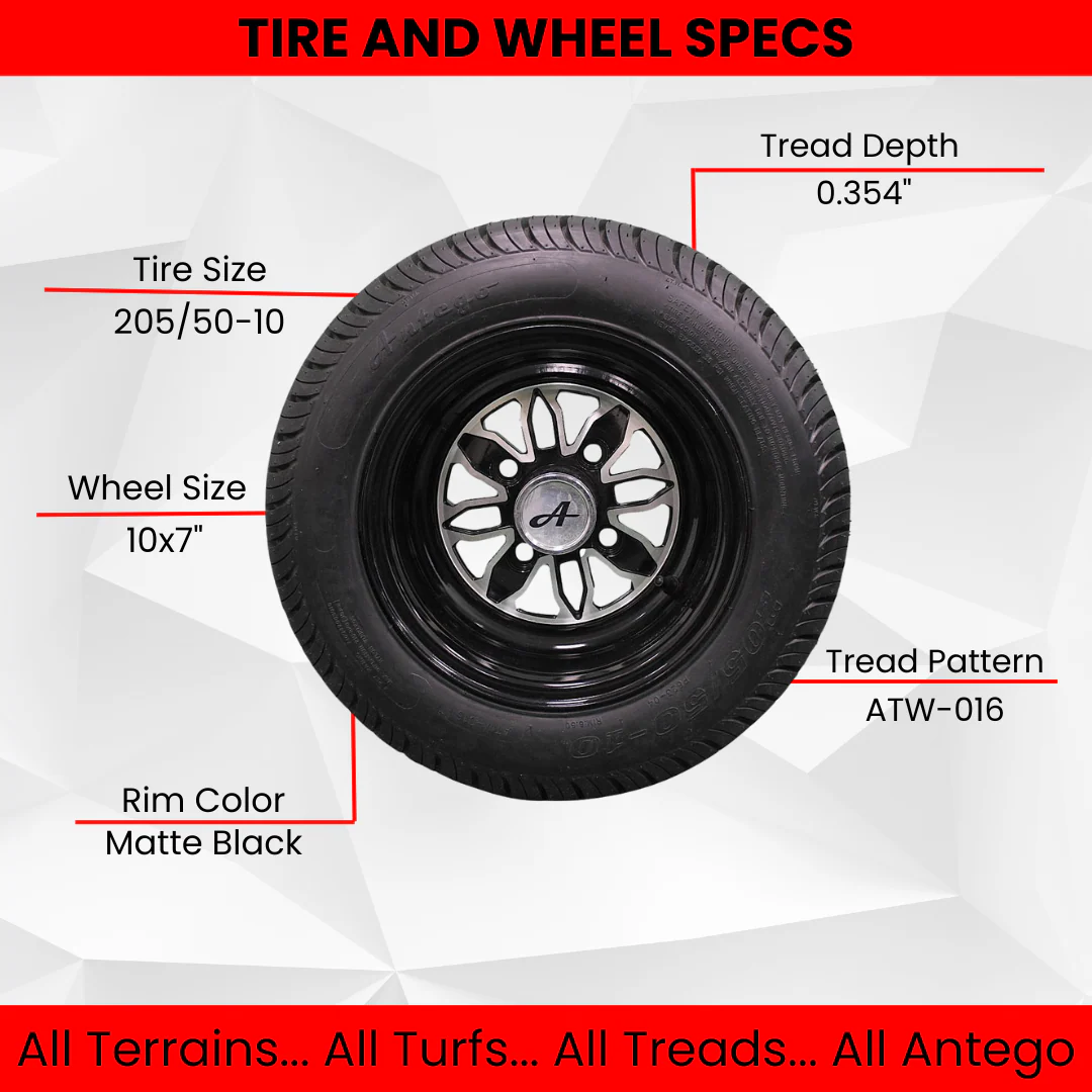 205/50-10 with 10x7 Fusion Glossy Black Wheels for Golf Cart (Set of 2)