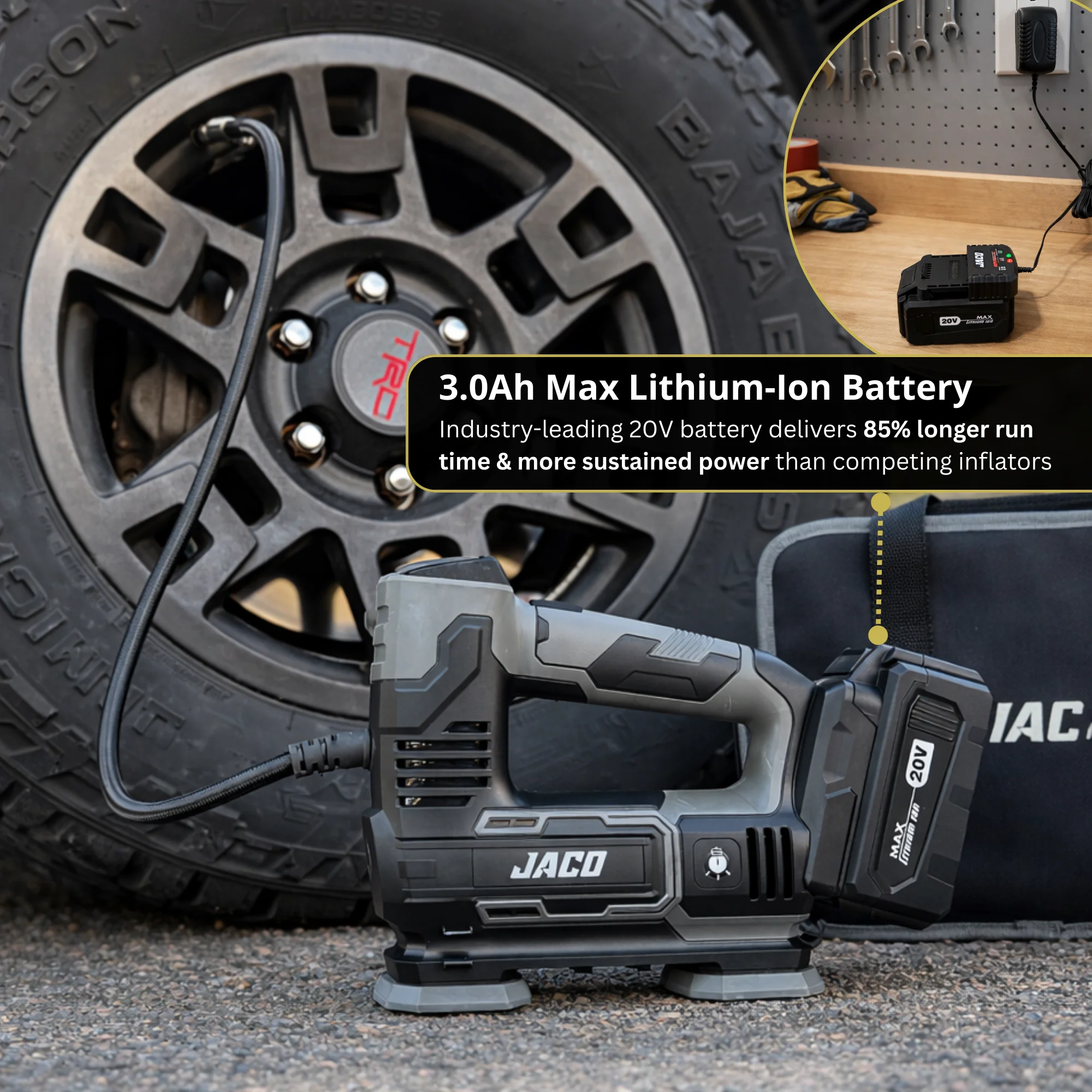 20V Cordless Tire Inflator Air Compressor | with 3.0Ah Max Lithium-Ion Battery - Image 2