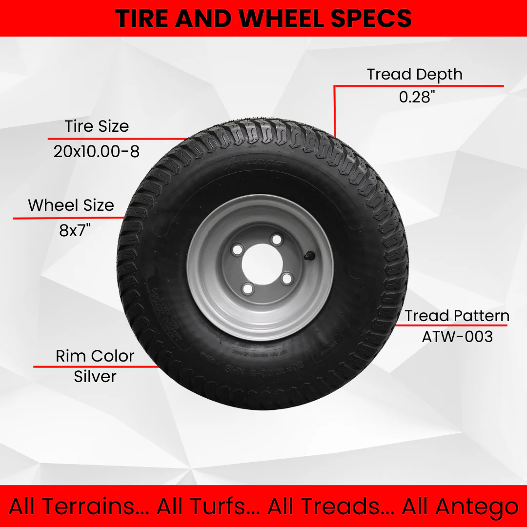 20x10.00-8 4 Ply Turf Tires with 8x7 Wheels Lawn & Garden Mower and Golf Cart (Qty: 1)
