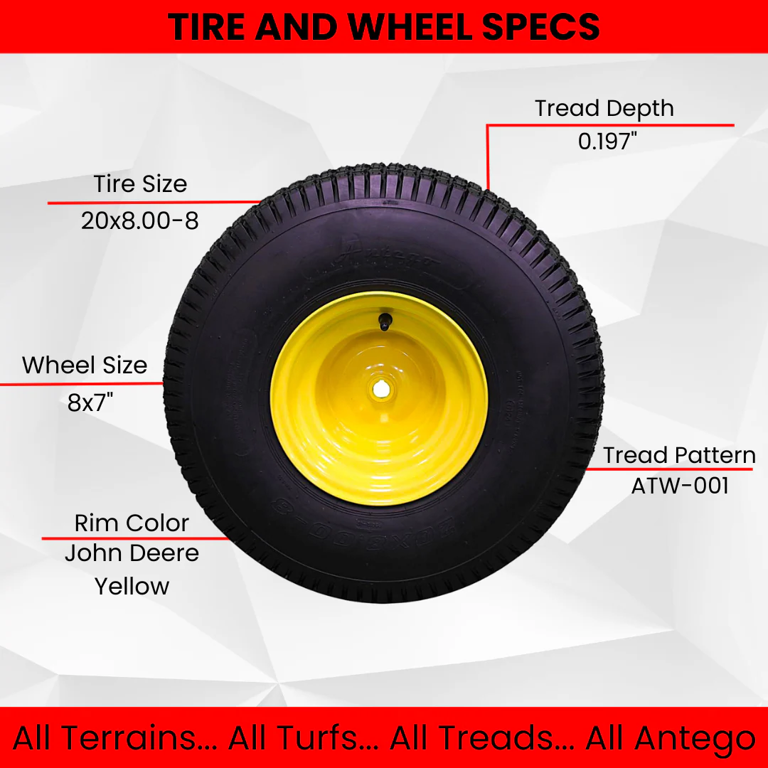 20x8.00-8 4 Ply Tires with 8x7 John Deere Yellow Wheels for Lawn & Garden Mower Turf Tires (Set of 2) - Image 5