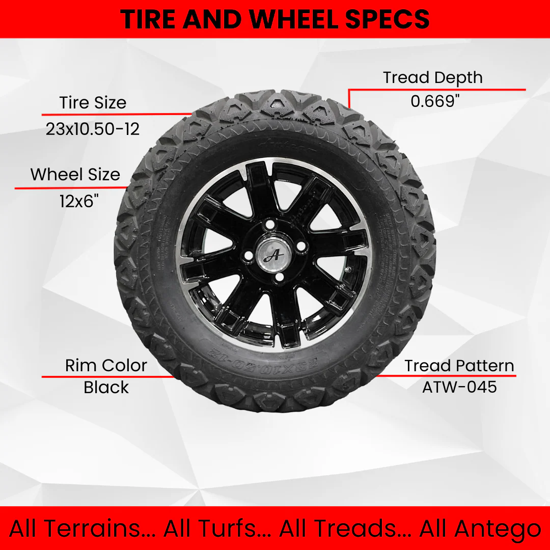23x10.50-12 with 12x6 Black Aluminum Wheels for Golf/ATV/UTV (Set of 4)