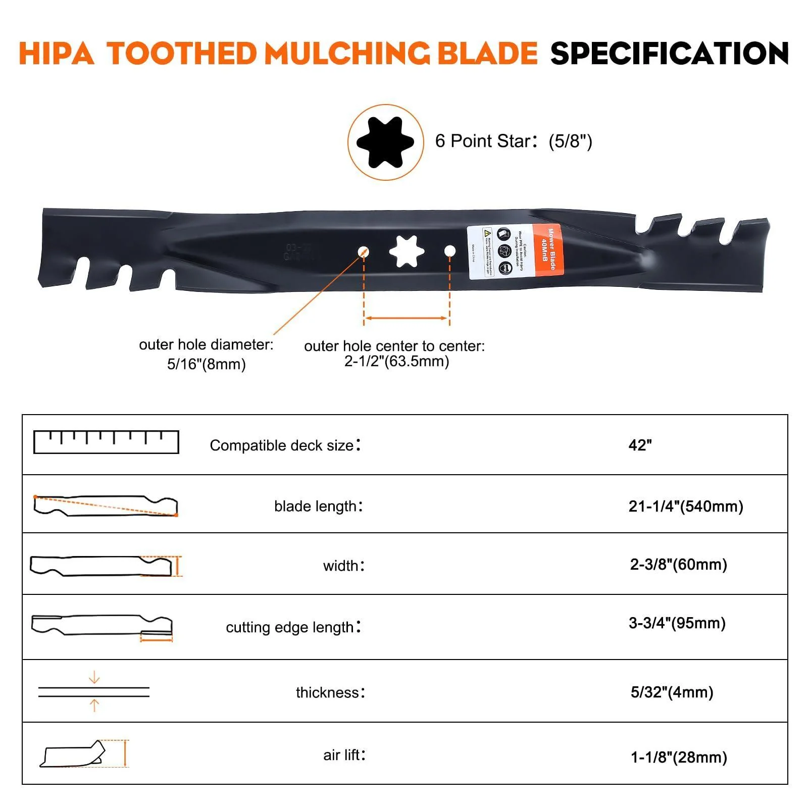 42 Inch Mulching Blades for Troy Bilt Mustang Cub Cadet XT1 XT2 LT42 LTX1040 RZT-L42 Mower Replace 942-0616 742-0616 942-04126 942-04308-X - Image 3