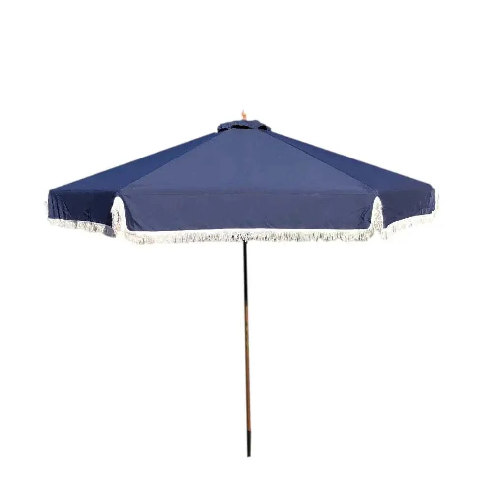 9ft 6 Ribs Replacement Umbrella Canopy w/Fringed Valance in Navy Olefin (Canopy Only)