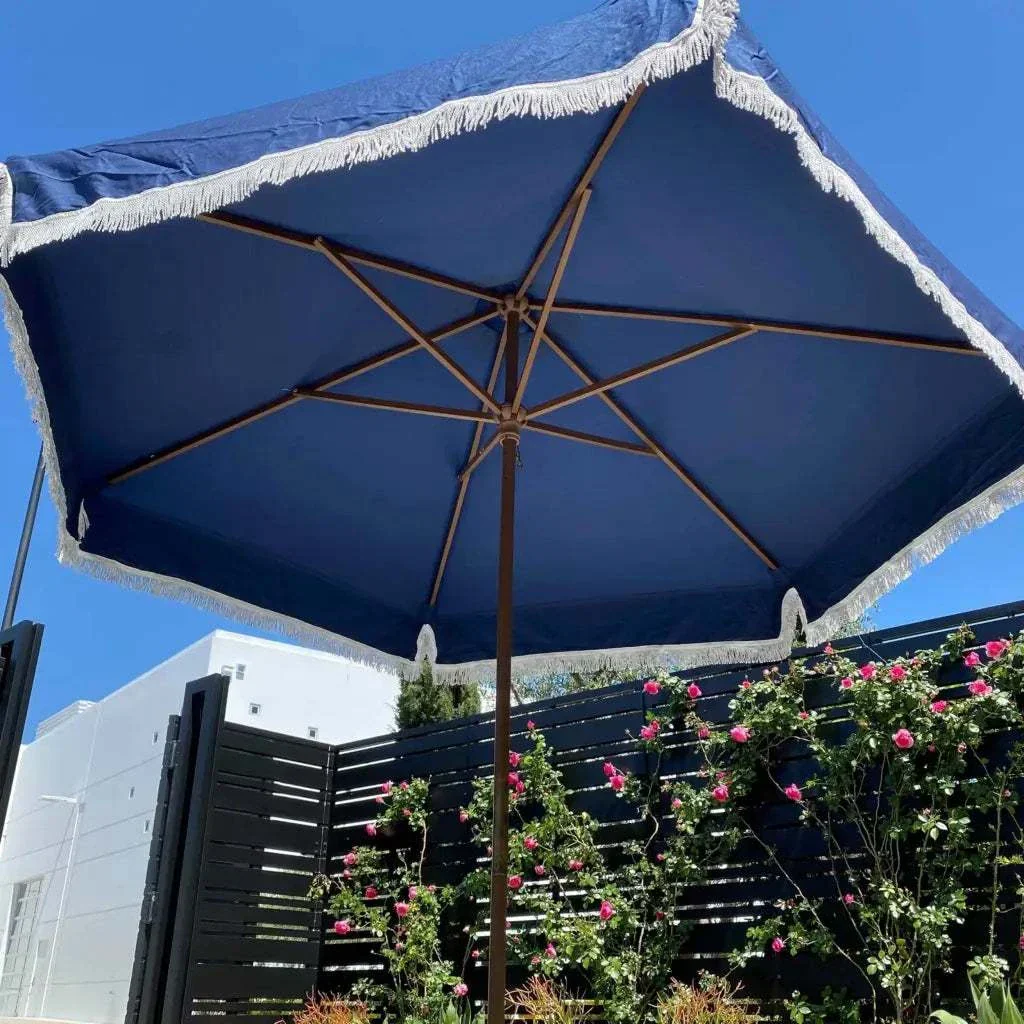 9ft 6 Ribs Replacement Umbrella Canopy w/Fringed Valance in Navy Olefin (Canopy Only) - Image 11