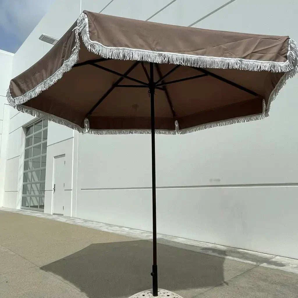 9ft 6 Ribs Replacement Umbrella Canopy w/Fringed Valance in Taupe (Canopy Only) - Image 13