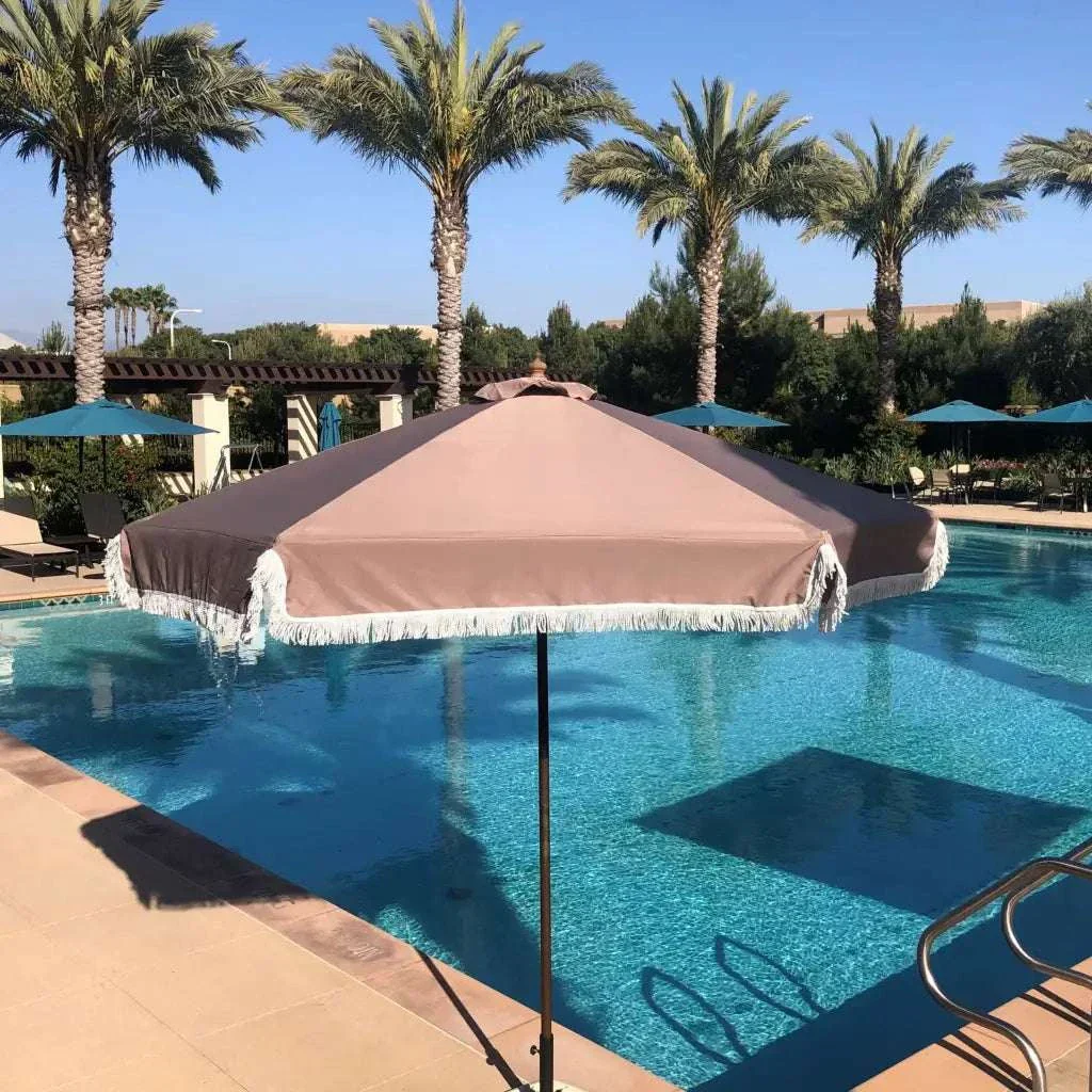 9ft 6 Ribs Replacement Umbrella Canopy w/Fringed Valance in Taupe (Canopy Only) - Image 2