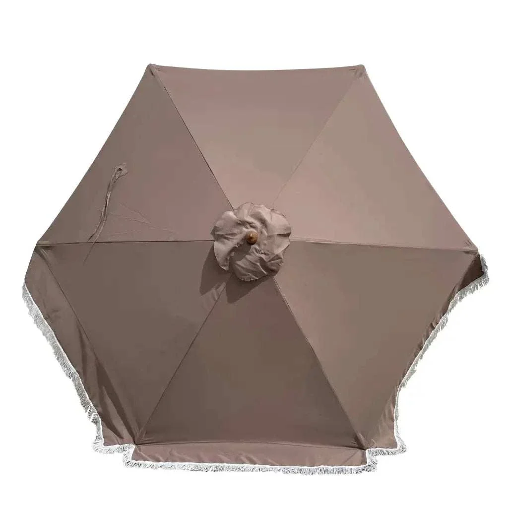 9ft 6 Ribs Replacement Umbrella Canopy w/Fringed Valance in Taupe (Canopy Only) - Image 3