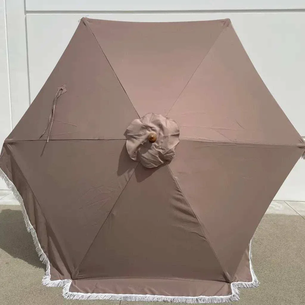 9ft 6 Ribs Replacement Umbrella Canopy w/Fringed Valance in Taupe (Canopy Only) - Image 6