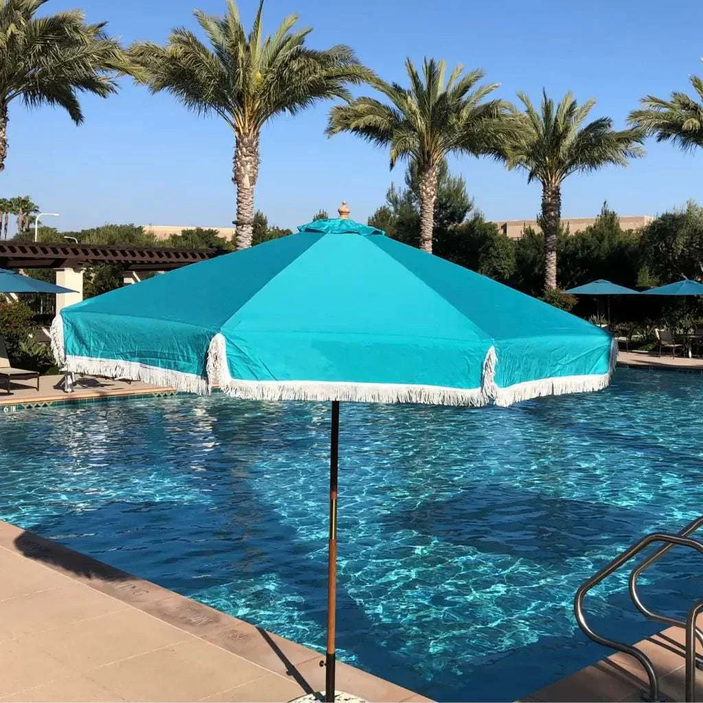 9ft 6 Ribs Replacement Umbrella Canopy w/Fringed Valance in Turquoise (Canopy Only) - Image 6