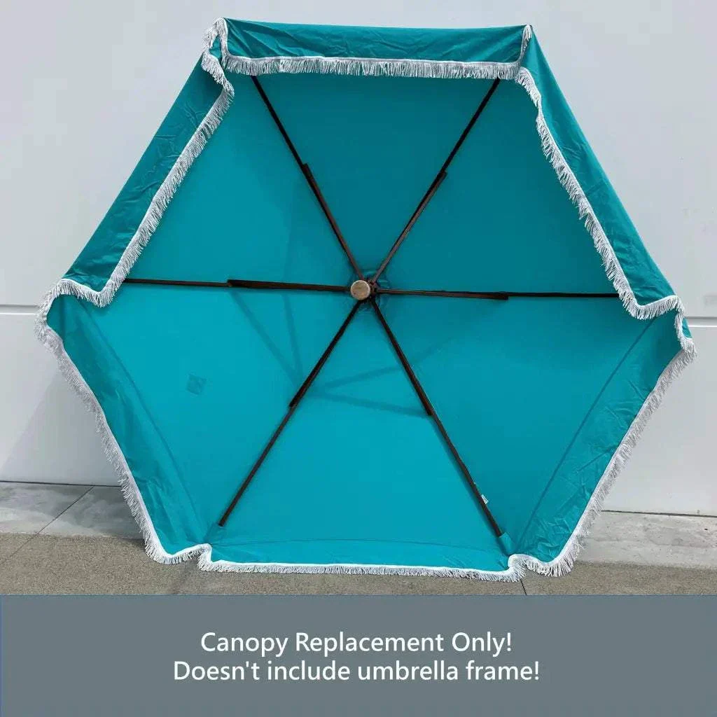 9ft 6 Ribs Replacement Umbrella Canopy w/Fringed Valance in Turquoise (Canopy Only) - Image 8