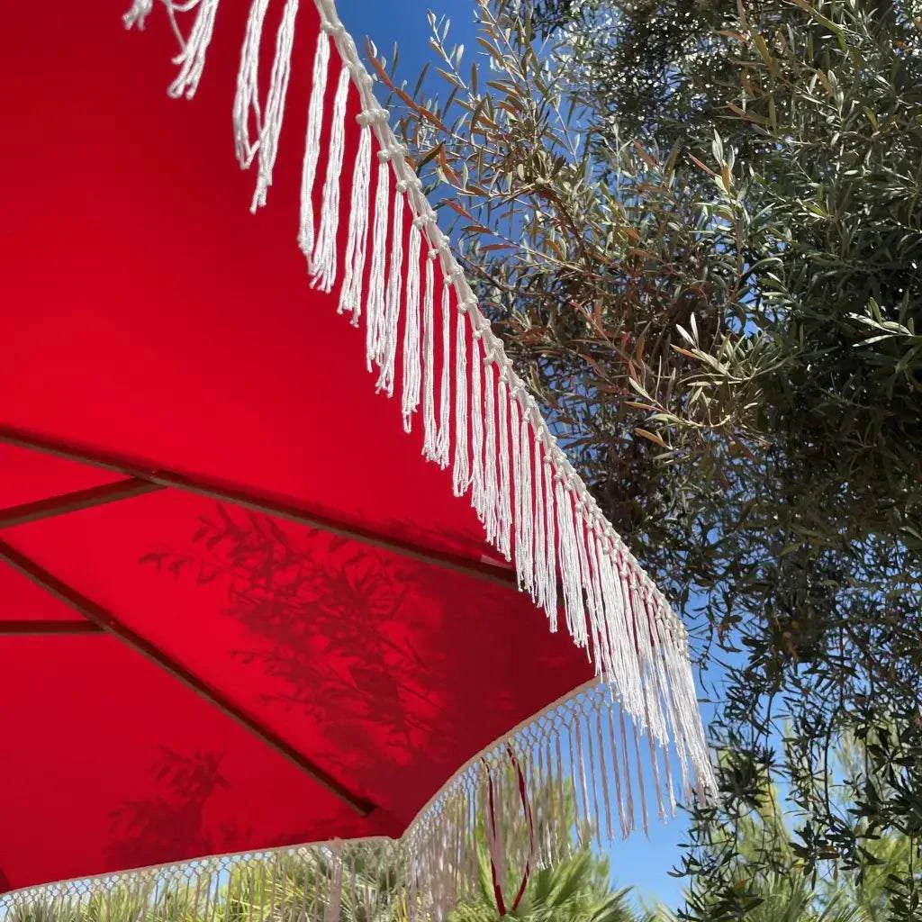9ft 6 Ribs Replacement Umbrella Canopy w/ Tassels in Red (Canopy Only) - Image 3
