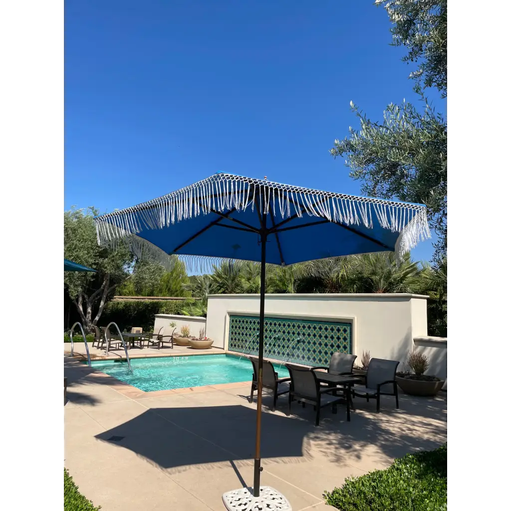 9ft 8 Ribs Replacement Umbrella Canopy w/ Tassels in Capri Blue (Canopy Only) - Image 2