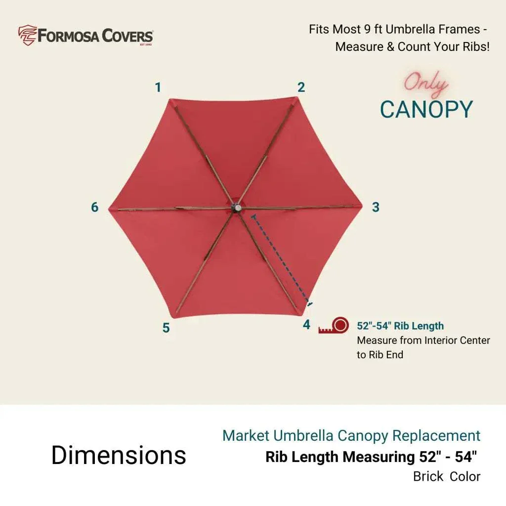 9ft Market Patio Umbrella 6 Rib Replacement Canopy Brick - Image 4