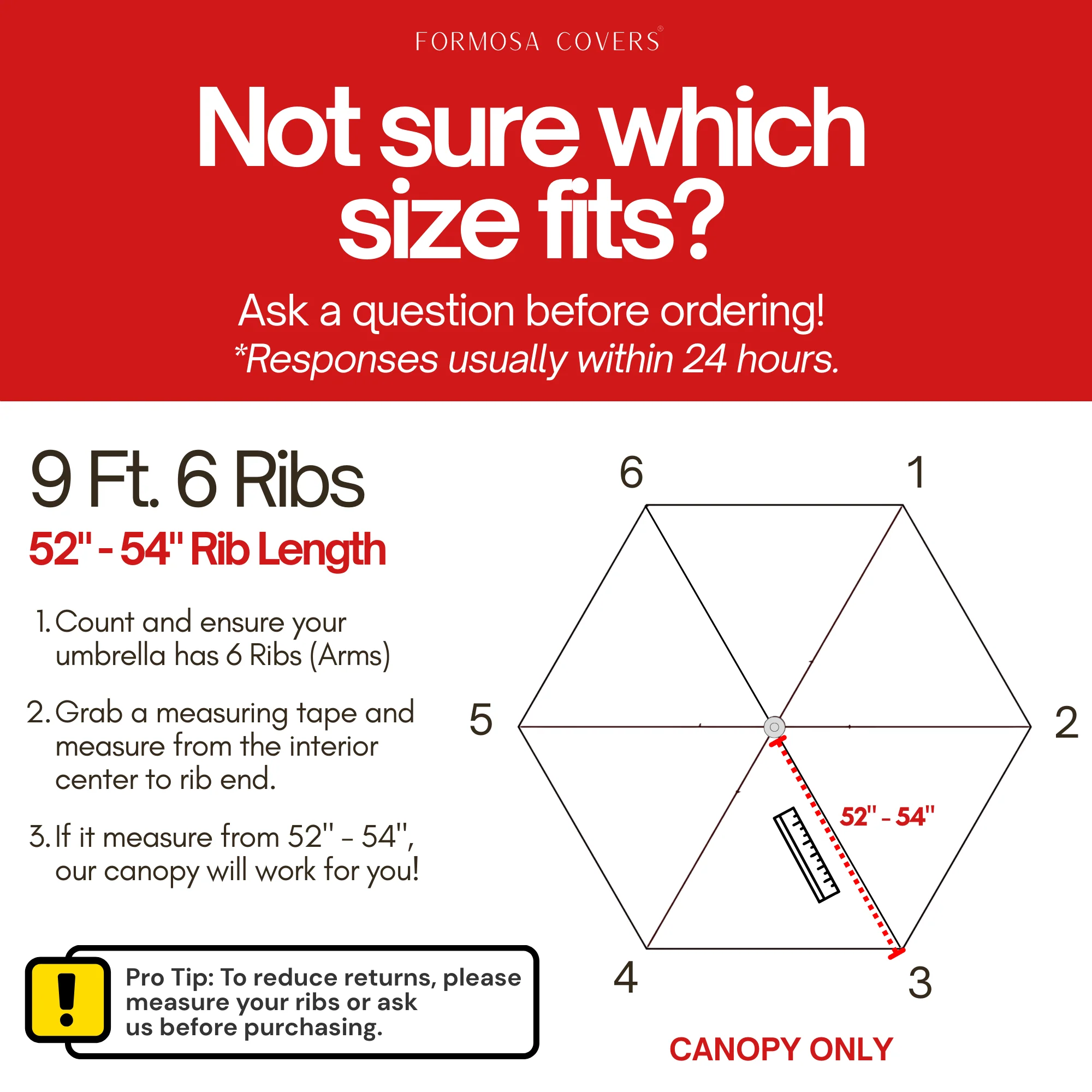 9ft Market Patio Umbrella 6 Rib Replacement Canopy Red - Image 5