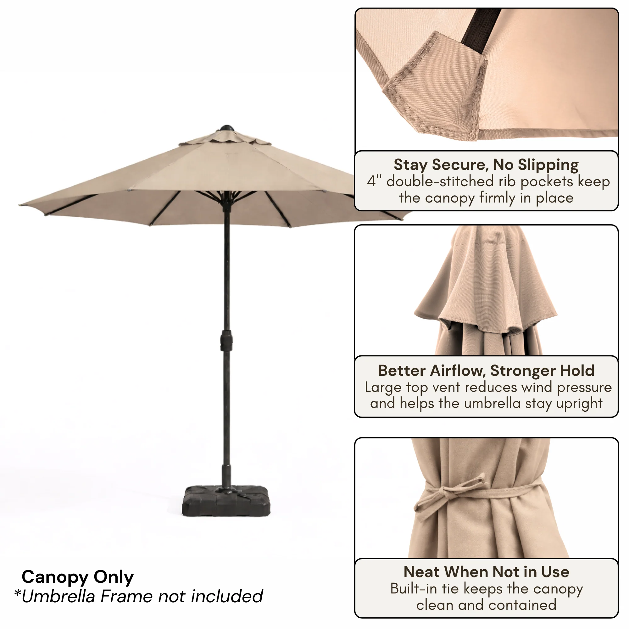 9ft Market Patio Umbrella 6 Rib Replacement Canopy Taupe - Image 3