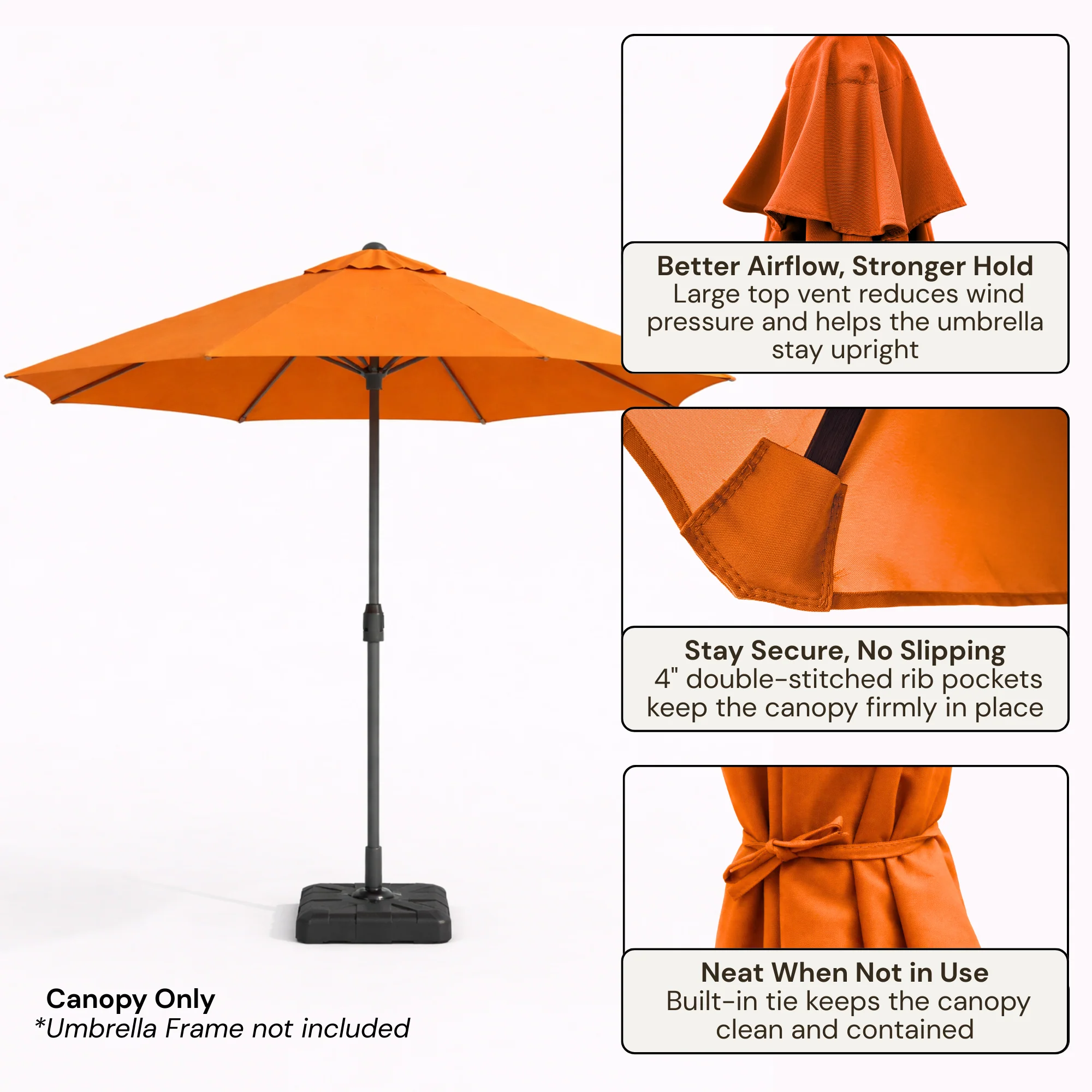 9ft Market Patio Umbrella 6 Rib Replacement Canopy Terracotta - Image 2