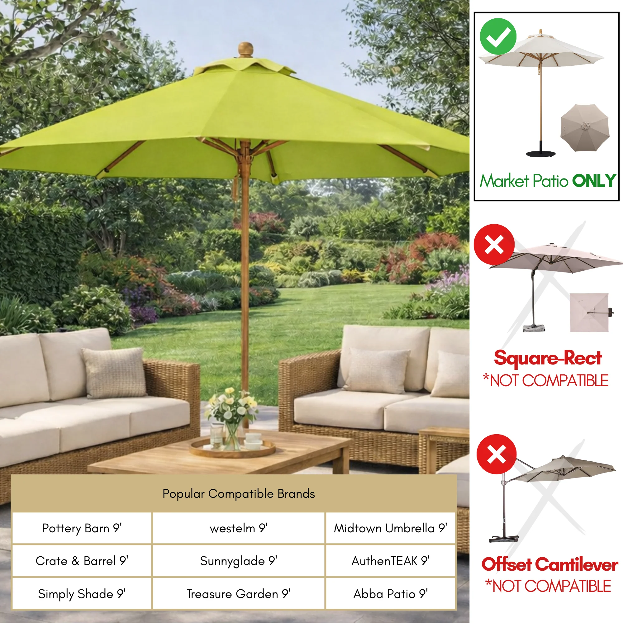 9ft Market Patio Umbrella 8 Rib Replacement Canopy Avocado Lime Green - Image 5