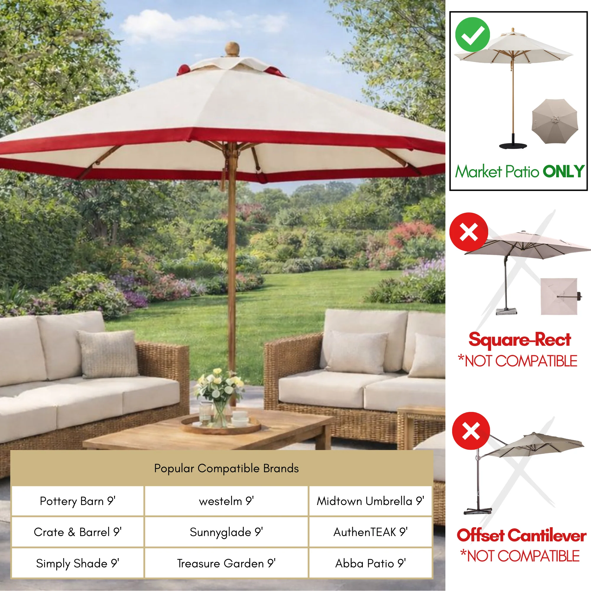 9ft Market Patio Umbrella 8 Rib Replacement Canopy Duet Red - Image 4