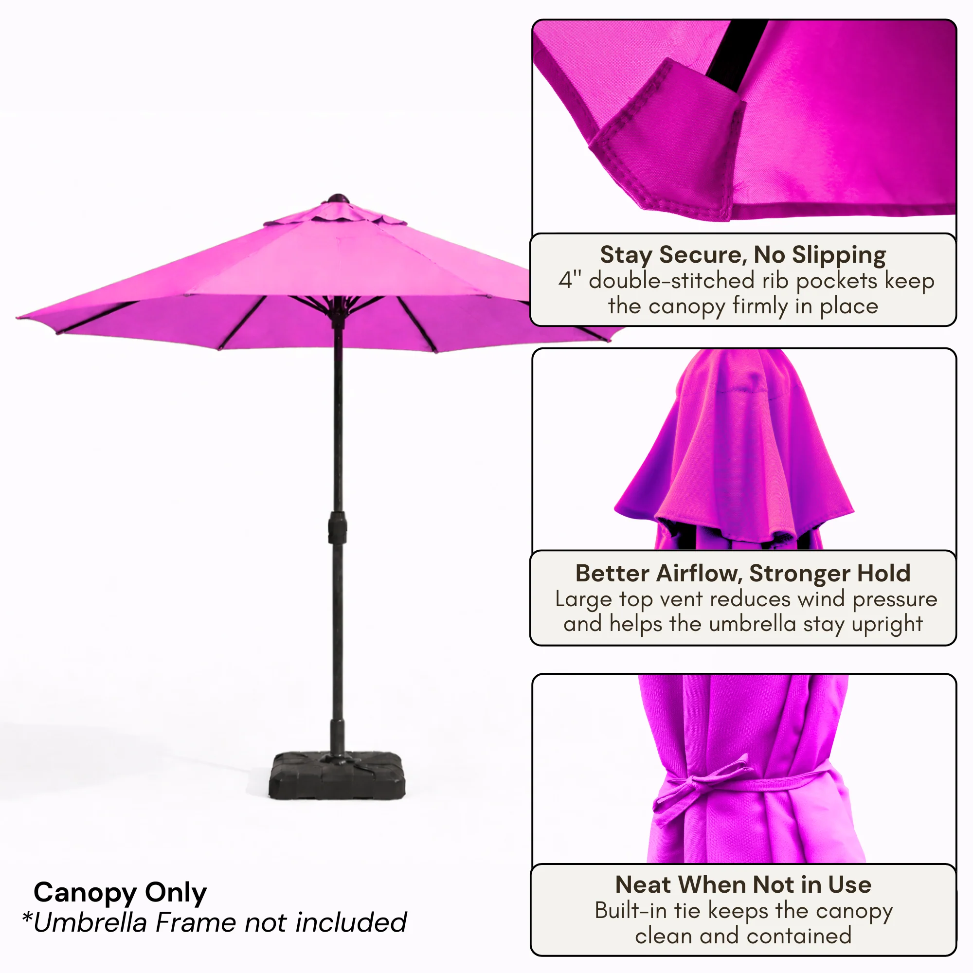 9ft Market Patio Umbrella 8 Rib Replacement Canopy Fuchsia - Image 3
