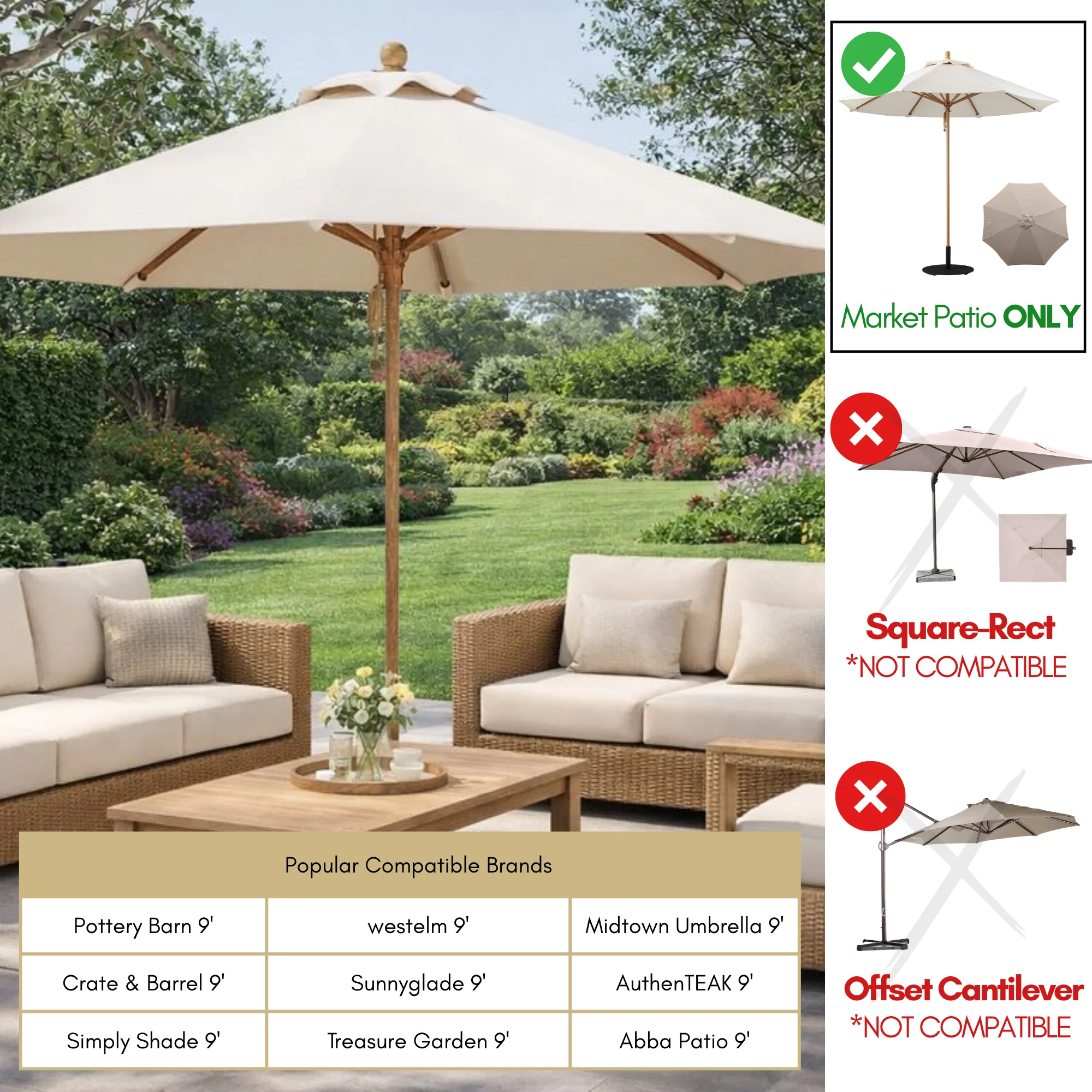 9ft Market Patio Umbrella 8 Rib Replacement Canopy Ivory Off-White - Image 6
