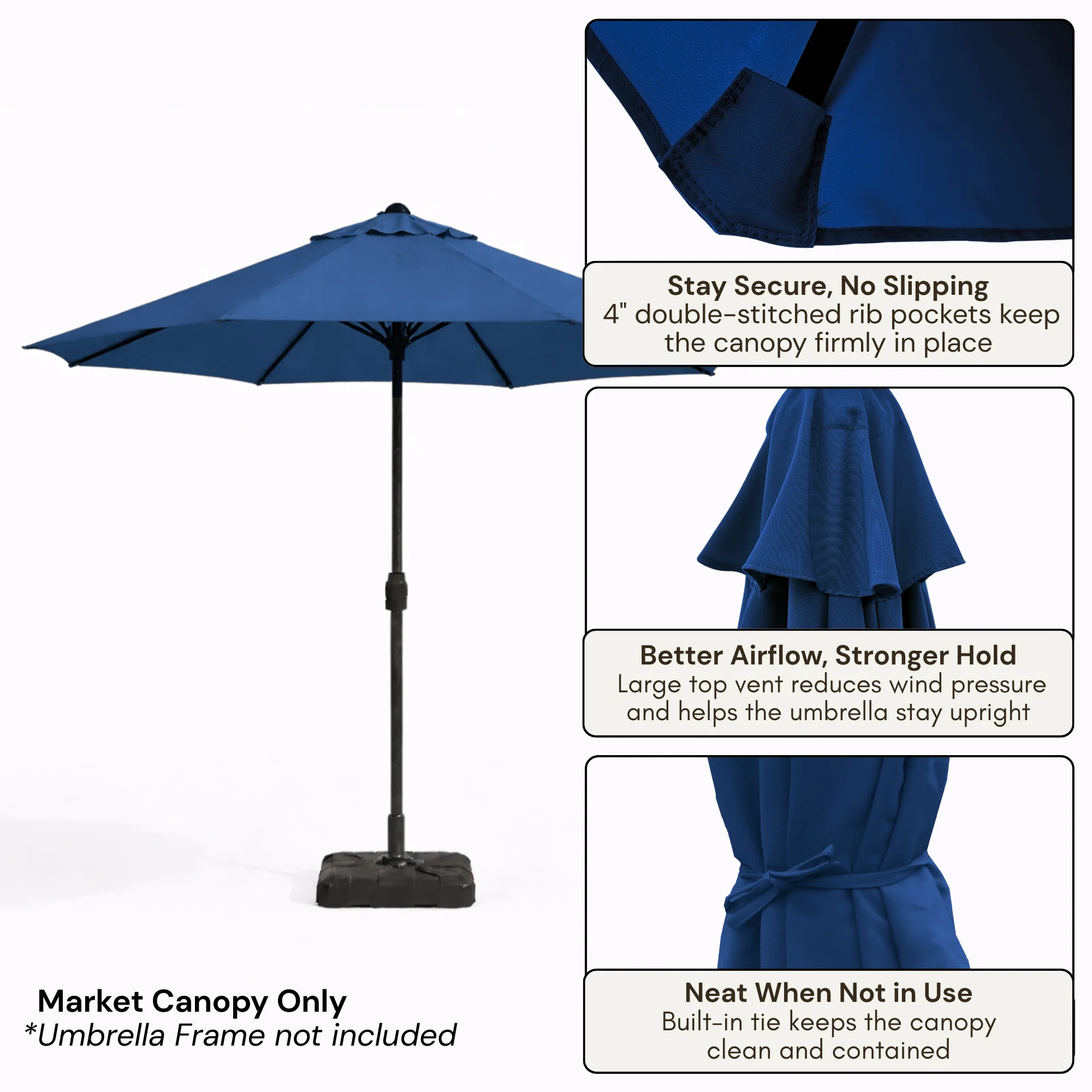 9ft Market Patio Umbrella 8 Rib Replacement Canopy Navy Olefin - Image 4