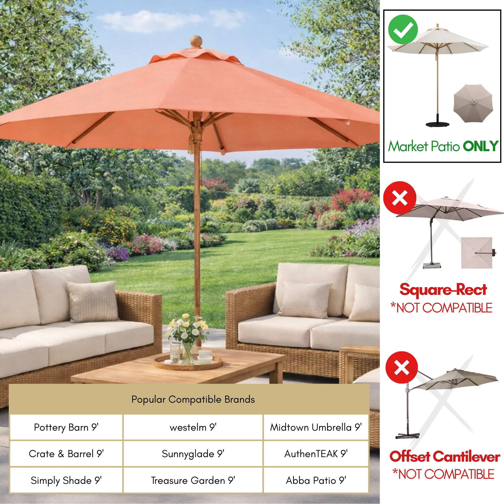 9ft Market Patio Umbrella 8 Rib Replacement Canopy Peach Coral - Image 5