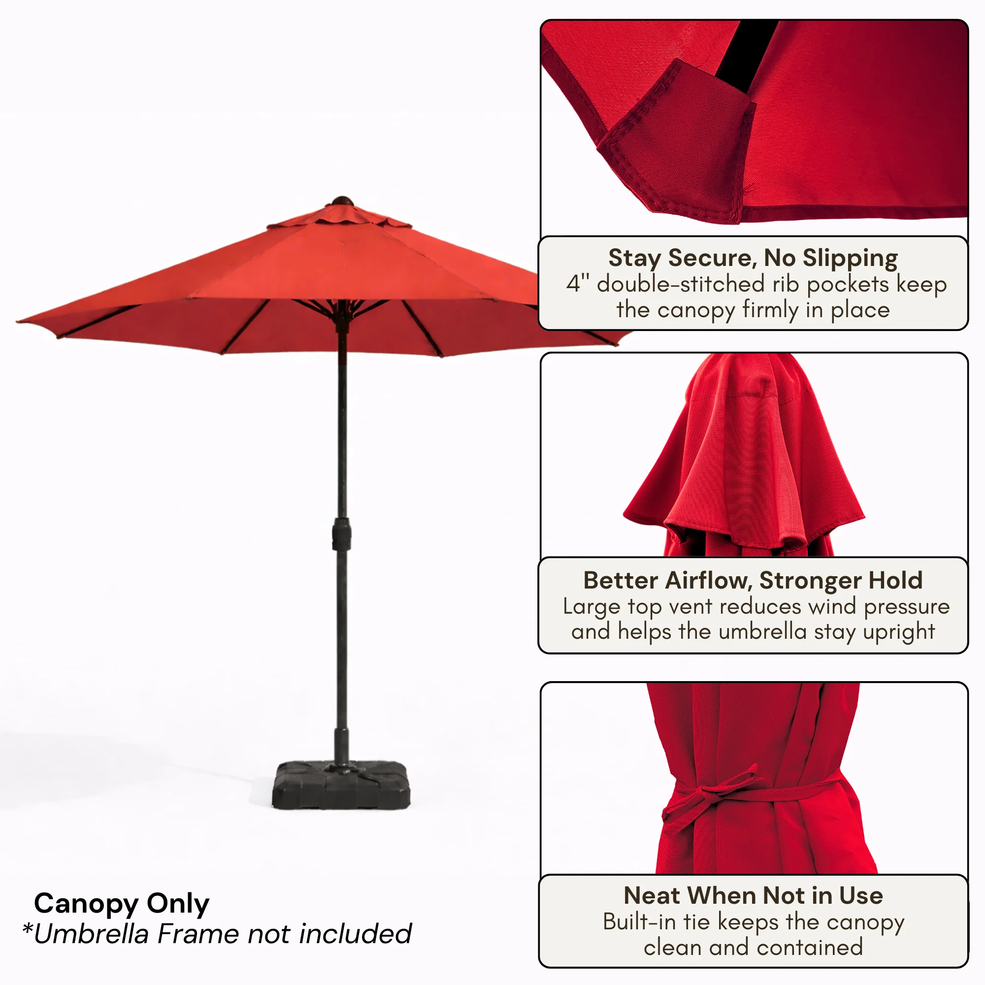 9ft Market Patio Umbrella 8 Rib Replacement Canopy Red - Image 2