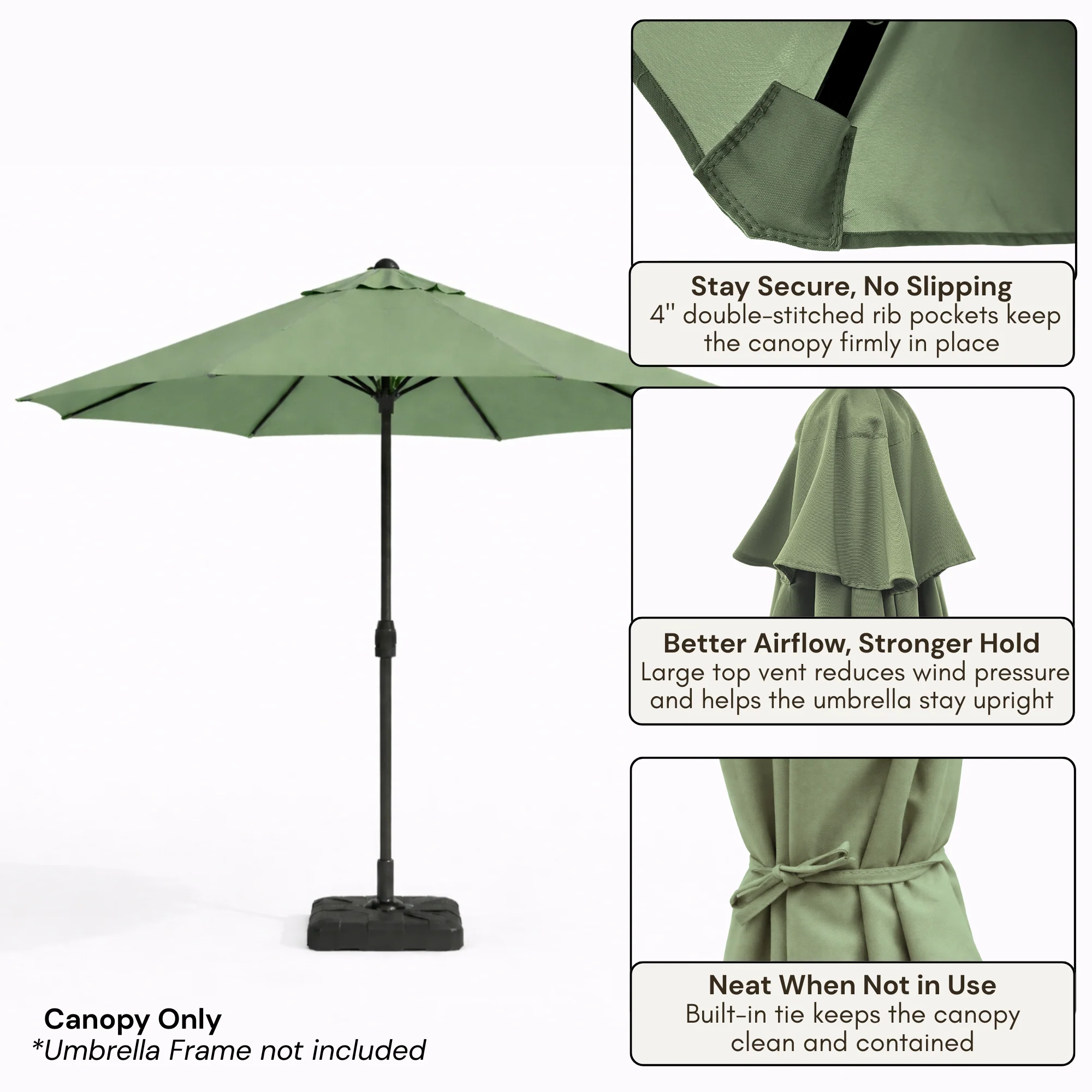9ft Market Patio Umbrella 8 Rib Replacement Canopy Sage Green - Image 4