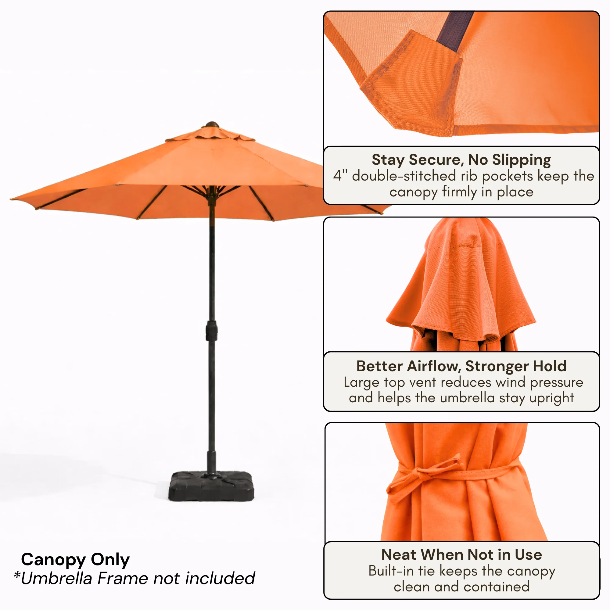 9ft Market Patio Umbrella 8 Rib Replacement Canopy Tangerine - Image 4