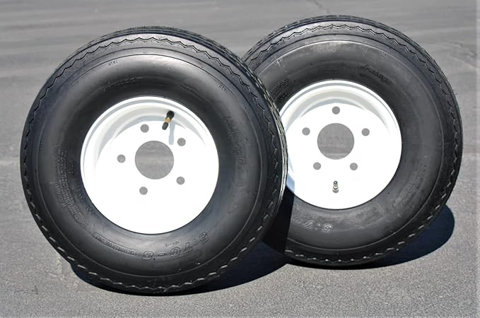 Antego Tire and Wheel (Set of 2) 5.70x8 Trailer Tire and Wheel Assemblies, White 5 Lug Trailer Tires and Wheels, 6 Ply, Load Range C - Image 2