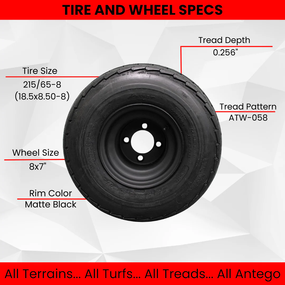 Antego Matte Black 18.5x8.50-8 (215/65-8) DOT Rated Trailer Tires and Wheels - 1 Tire/Wheel Assembly for Golf Carts, 6-Ply Load Range C, Long Lasting