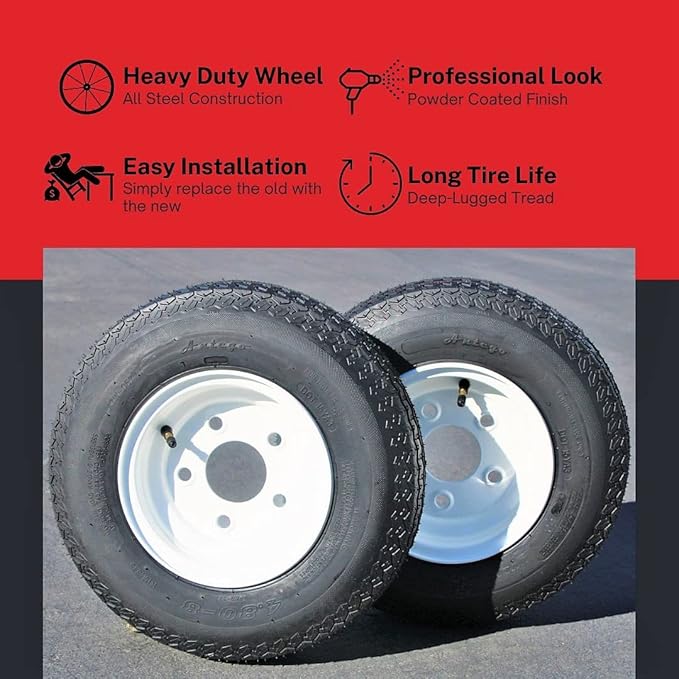 Antego Tire and Wheel (Set of 2) 4.80-8 Tire and Wheel Assemblies, White 5 Lug Trailer Tires and Wheels, 6 Ply, Load Range C - Image 4