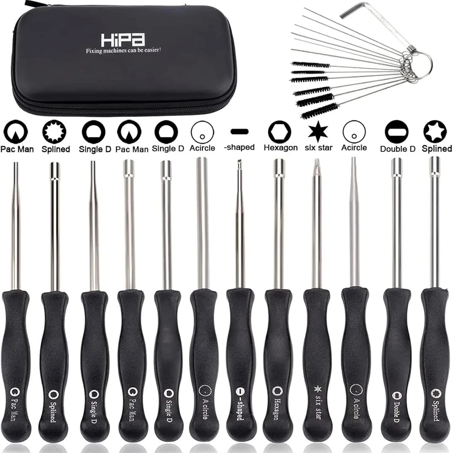 Biuhpa Set mit 12 Schraubendreher Vergaser-Einstellwerkzeug mit Reinigungsbürsten, Splined/Pac Man/Double D für Poulan Husqvarna STHIL Echo Motor Motorsense Kettensäge
