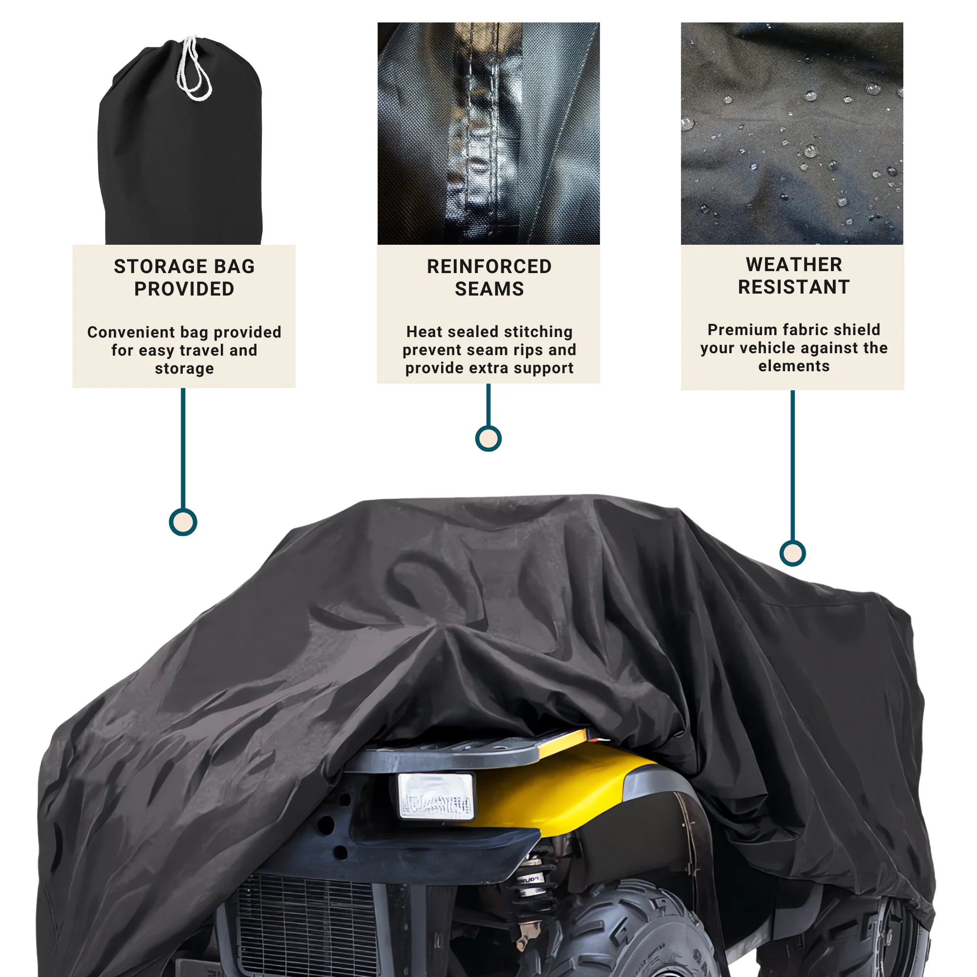 Black XL ATV Cover - 89"L x 47"W x 40"H - Image 3