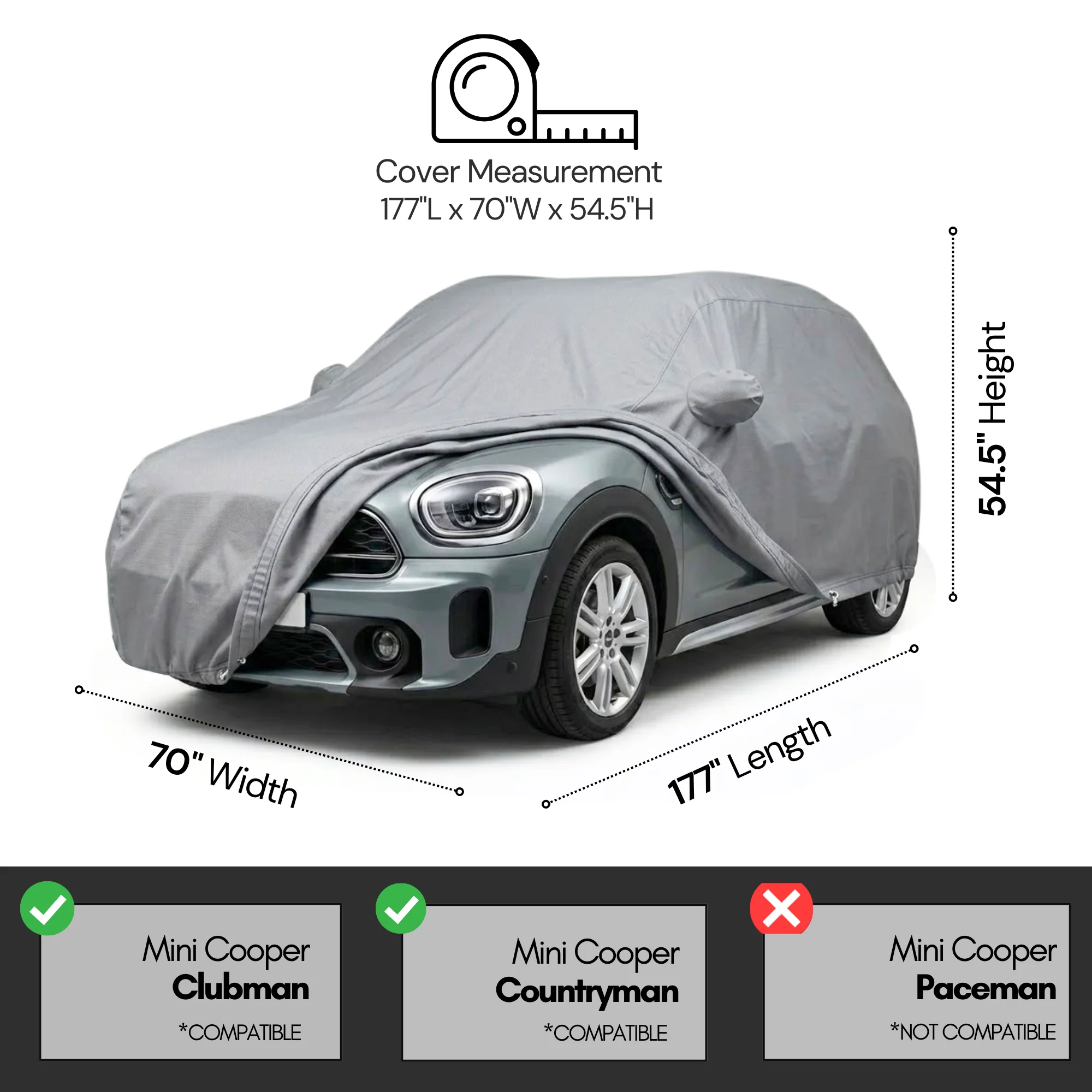 Car Cover for Mini Cooper Countryman and Clubman 177"L x 70"W x 54.5"H - Image 4