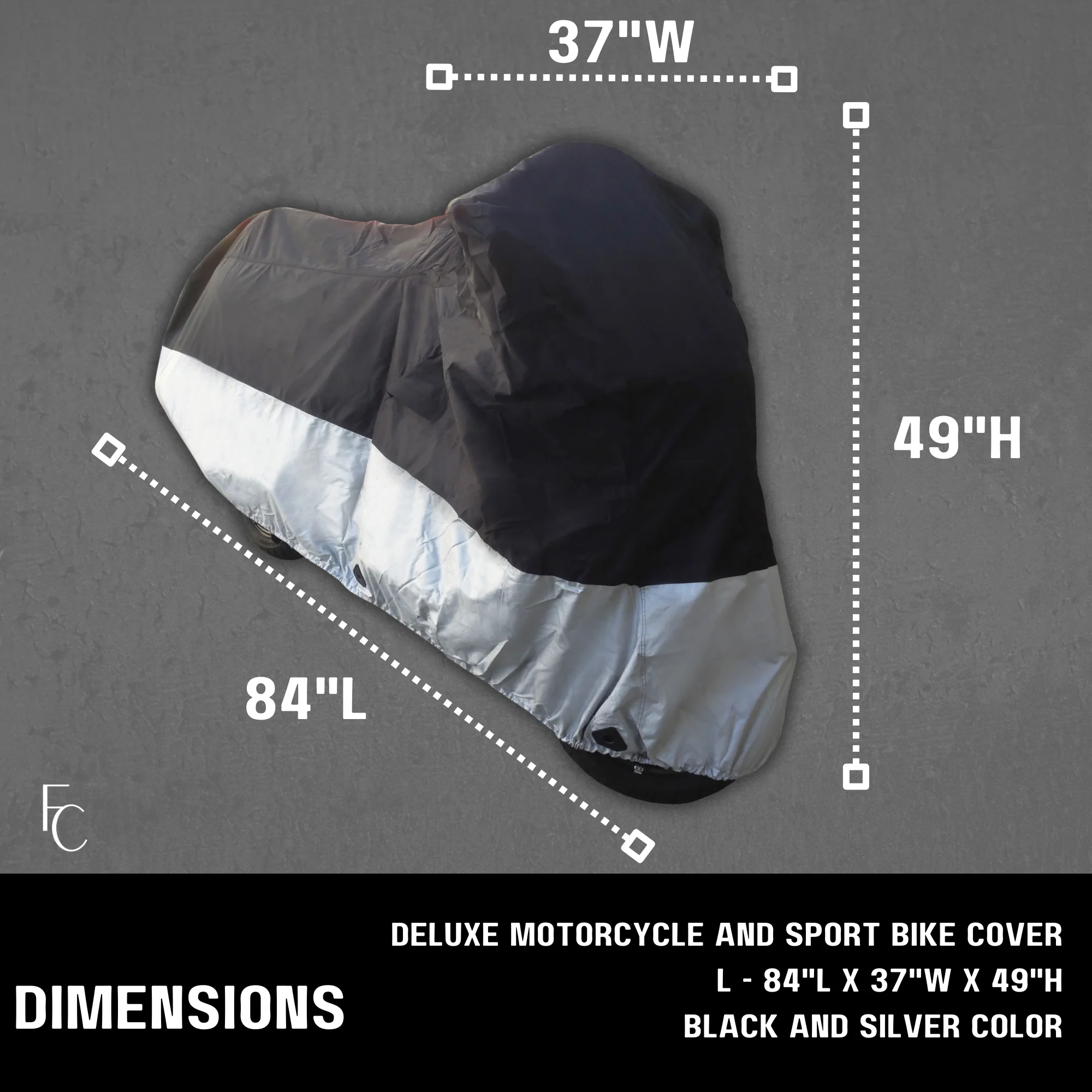 Deluxe All Season Light Weight Motorcycle Cover (L) Black - Image 6