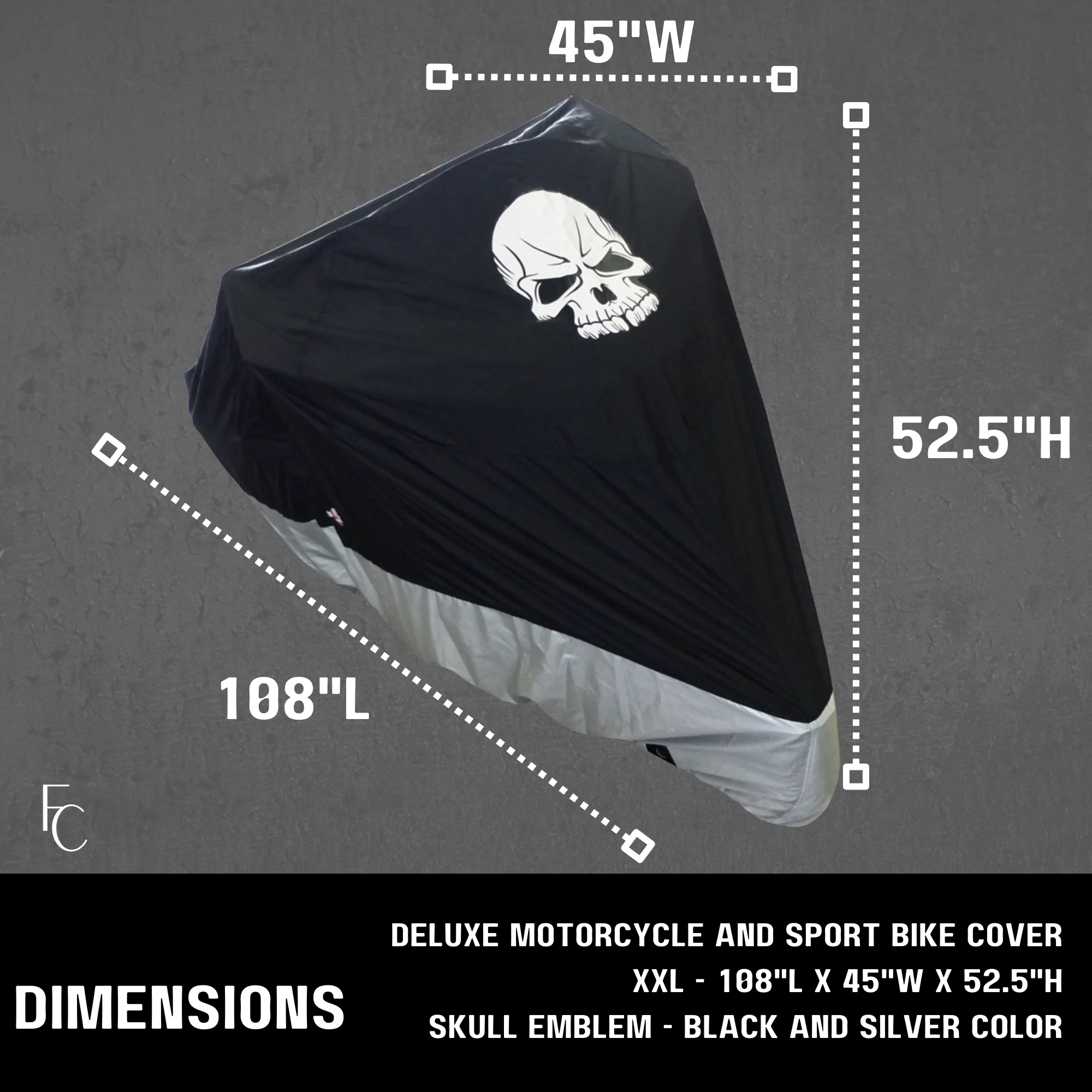 Deluxe Light Weight Motorcycle Cover with Skull Logo - Fits up to 108"L (XXL) - Image 7